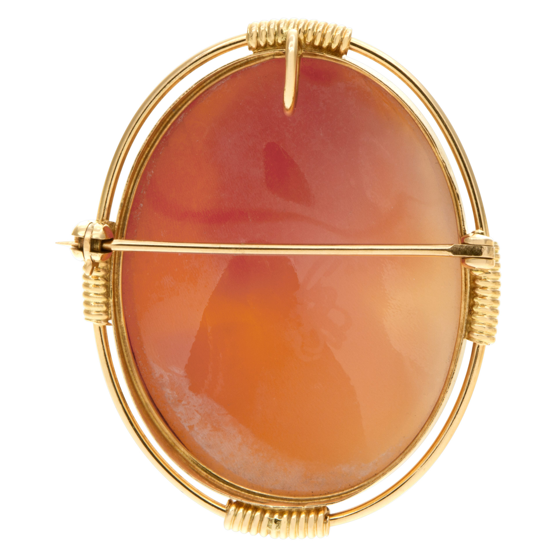 Shell Cameo pin/pendant portrait of a short hair lady set in 14k yellow gold. image 4