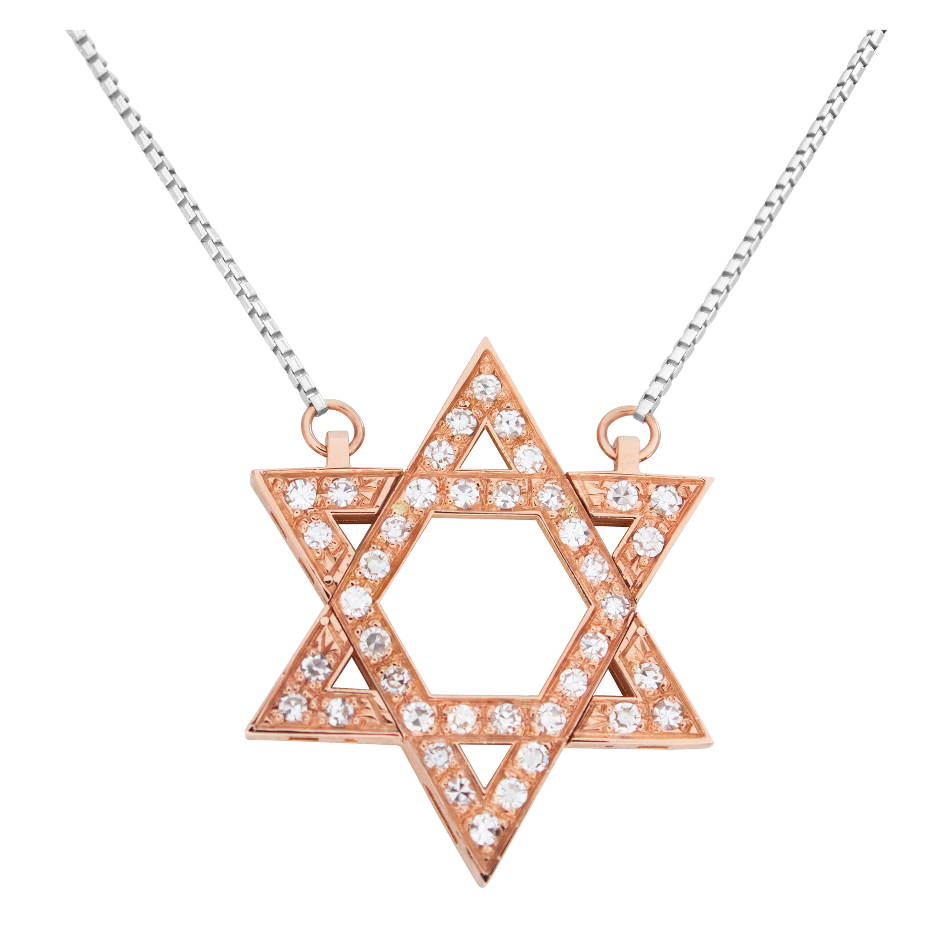 "Star of David" pendant with approximately 0.75 carat pave diamonds set in 18k rose gold with an 18k white gold chain (Stones) image 2