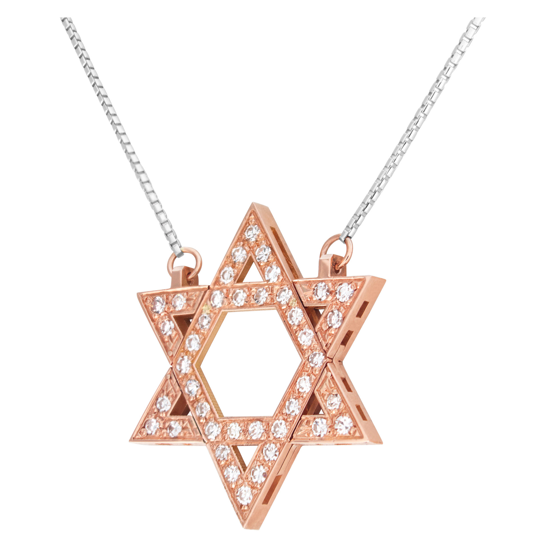 "Star of David" pendant with approximately 0.75 carat pave diamonds set in 18k rose gold with an 18k white gold chain (Stones) image 3