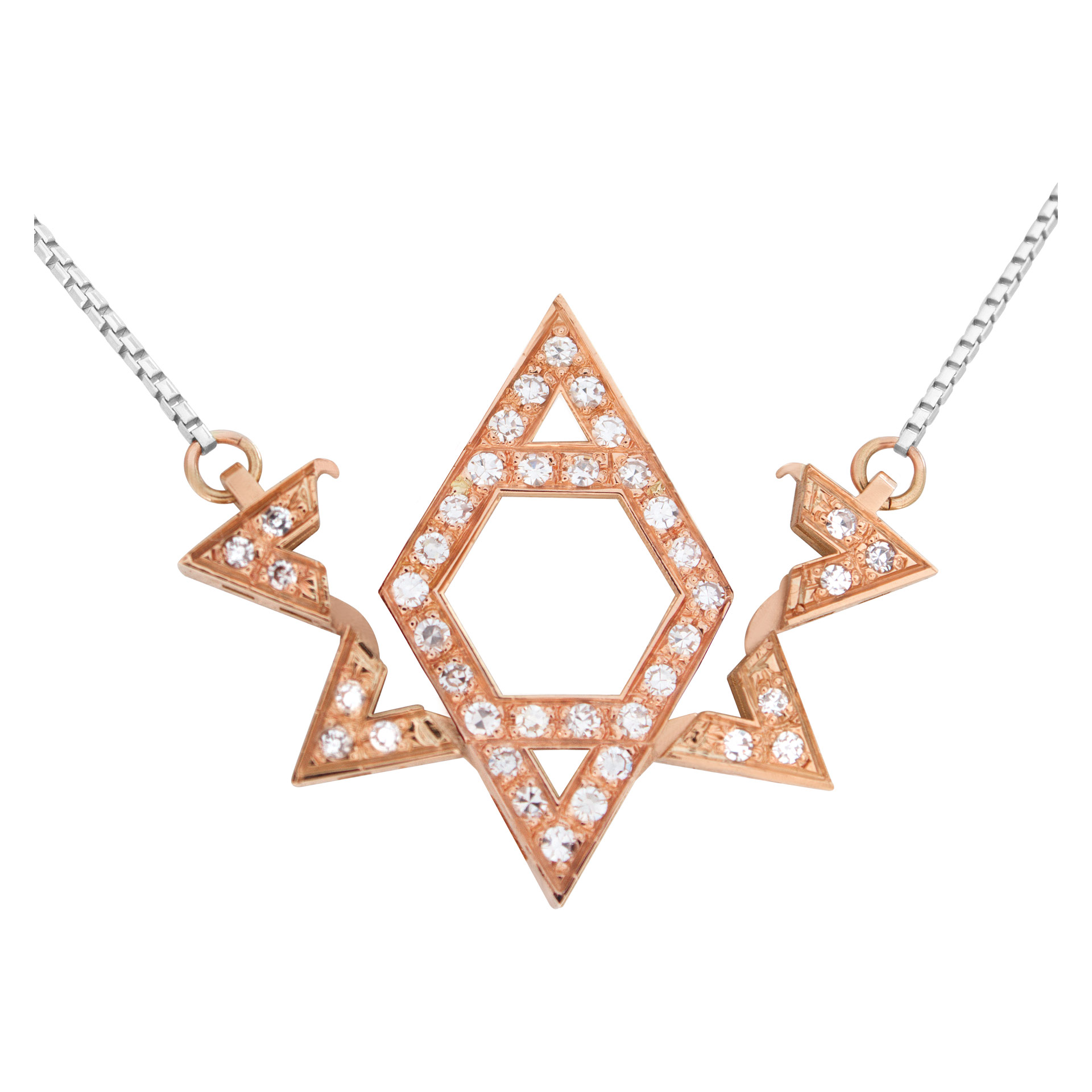 "Star of David" pendant with approximately 0.75 carat pave diamonds set in 18k rose gold with an 18k white gold chain (Stones) image 4