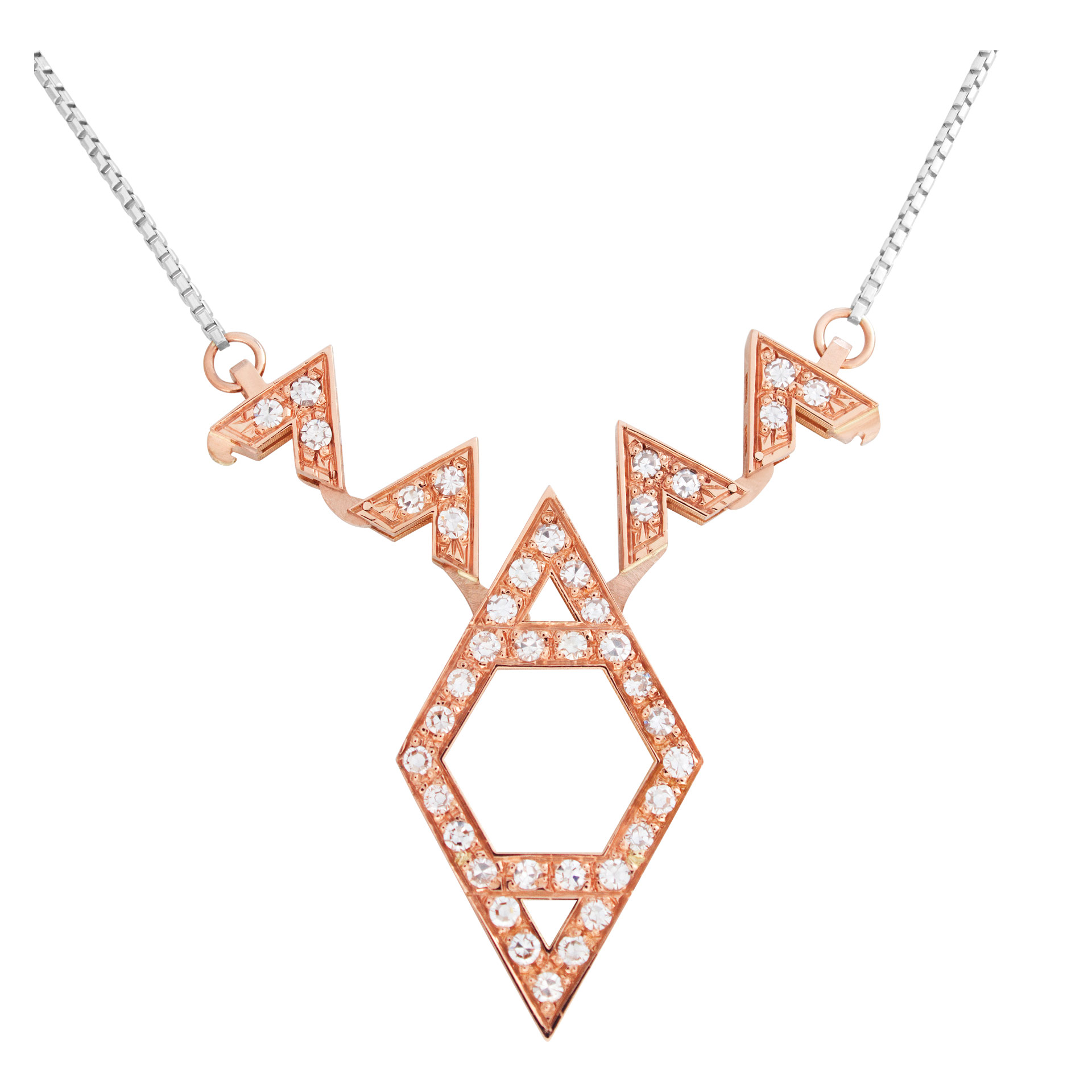 "Star of David" pendant with approximately 0.75 carat pave diamonds set in 18k rose gold with an 18k white gold chain (Stones) image 5