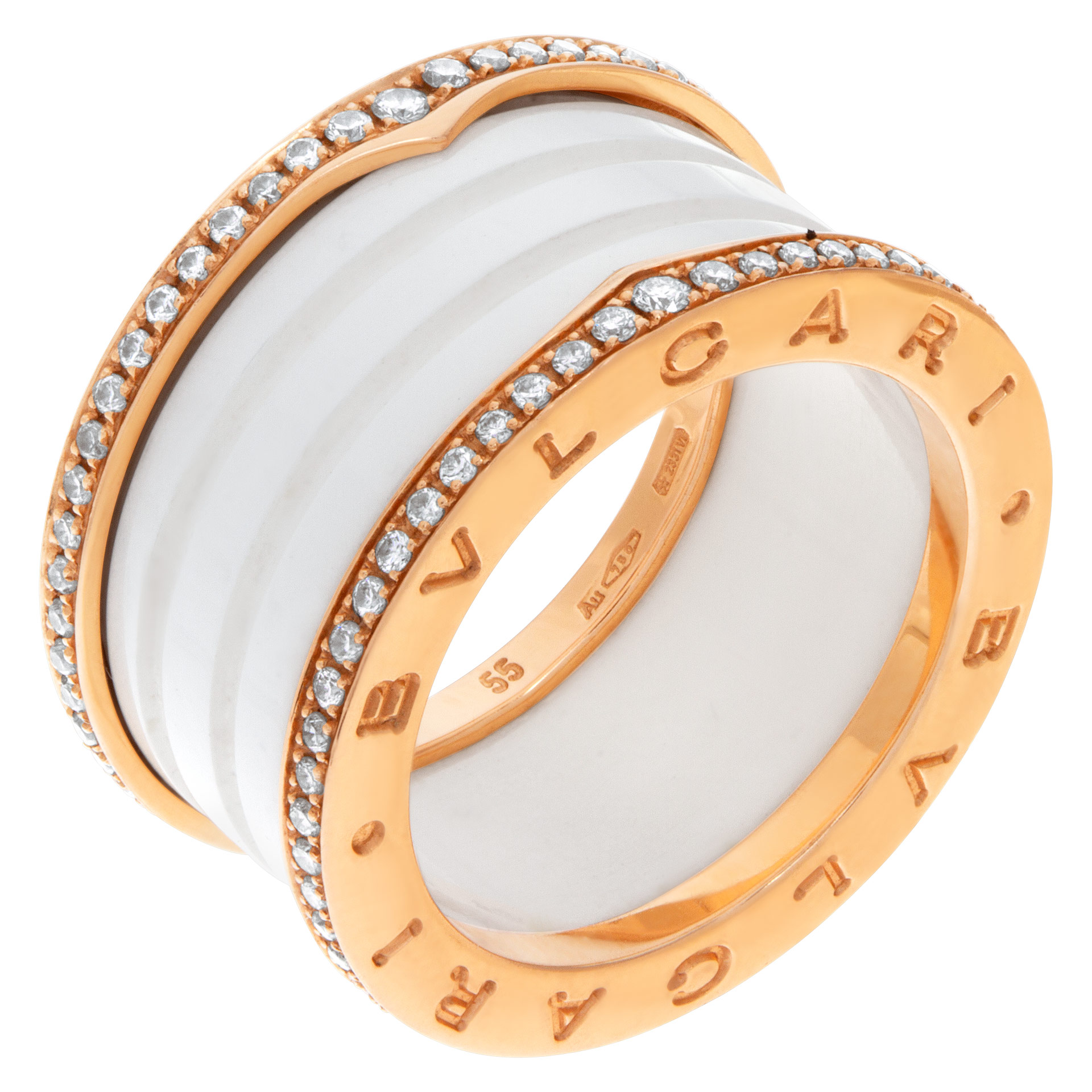 Bvlgari B.zero1 ring in 18k rose gold with diamonds & white ceramic- Ref:  349963