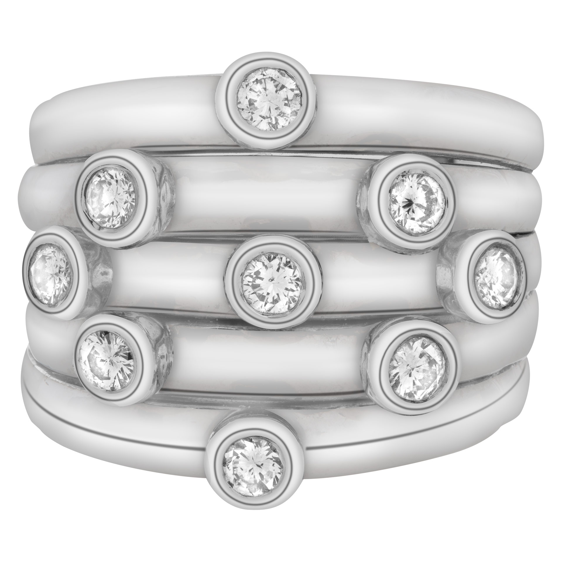 Wide diamonds ring set in 18k white gold. Round brilliant bezeled set diamonds total approx. weight: 1.00 carat image 2