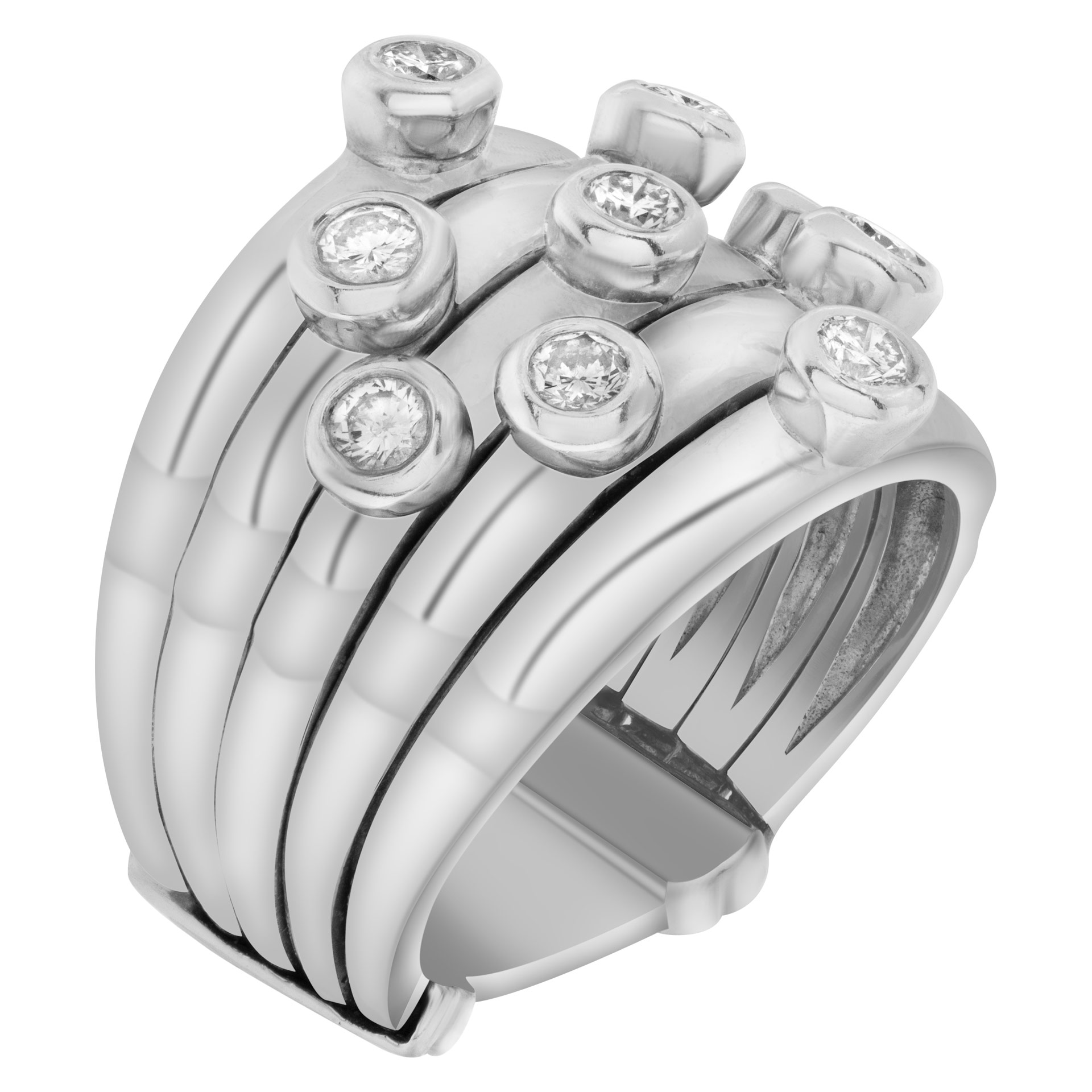 Wide diamonds ring set in 18k white gold. Round brilliant bezeled set diamonds total approx. weight: 1.00 carat image 3
