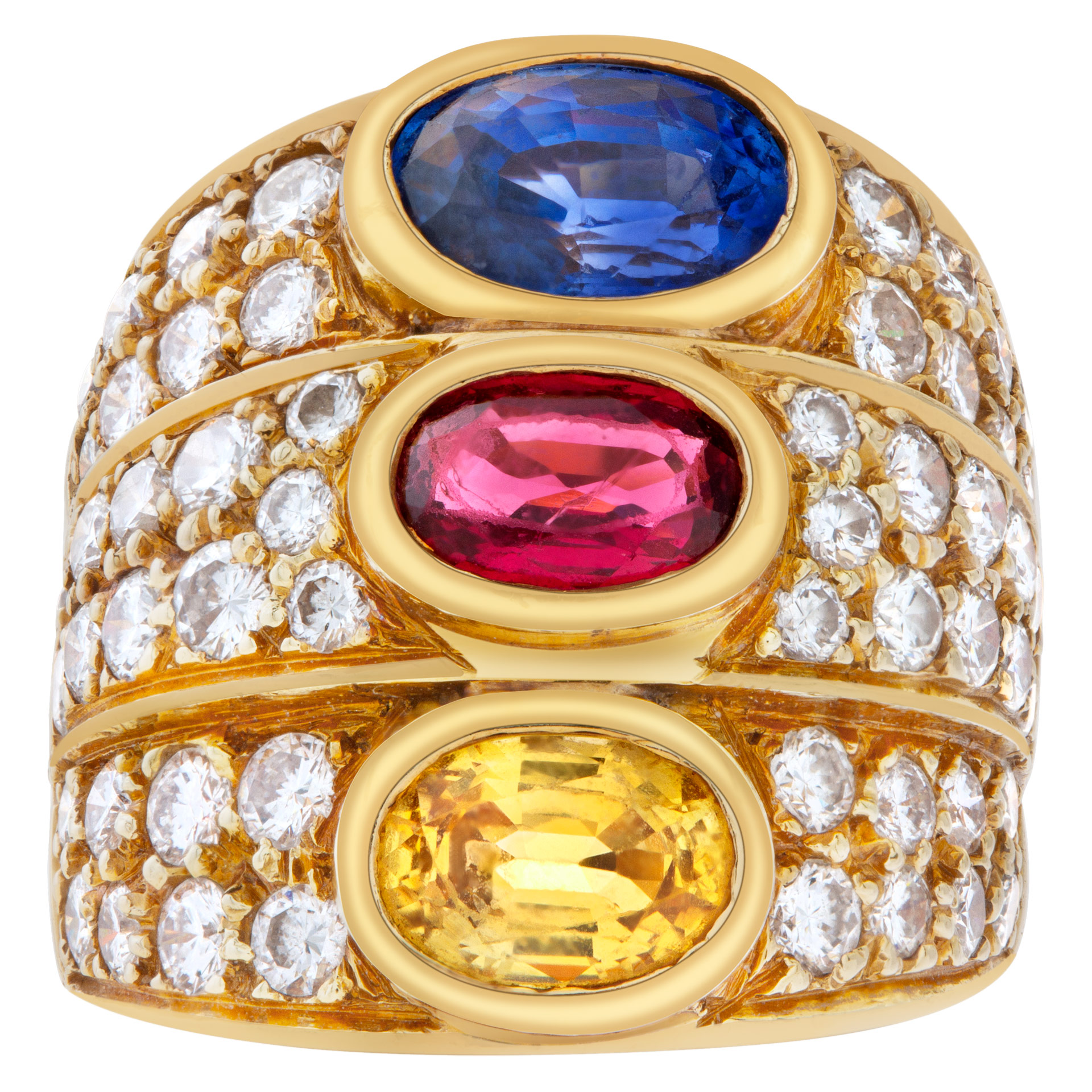 Blue sapphire, ruby and citrine ring with over 2 carats round brilliant cut diamonds, estimate: G-H image 2