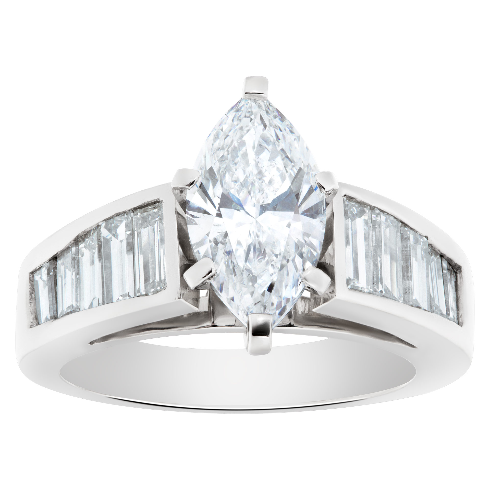 GIA certified marquise brilliant cut diamond 1.53 carat (D color, SI1 clarity) set in platinum setting image 1