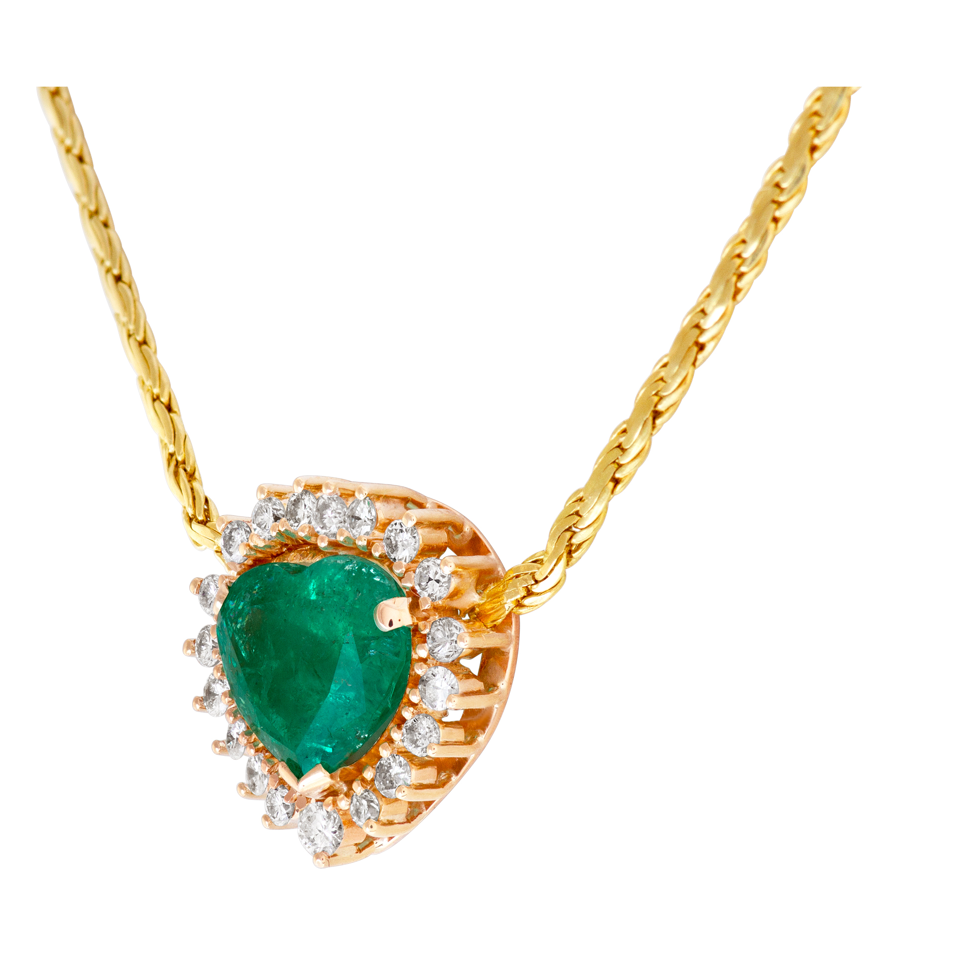 Heart shape 3.01 carat Colombian emerald and diamond necklace image 3