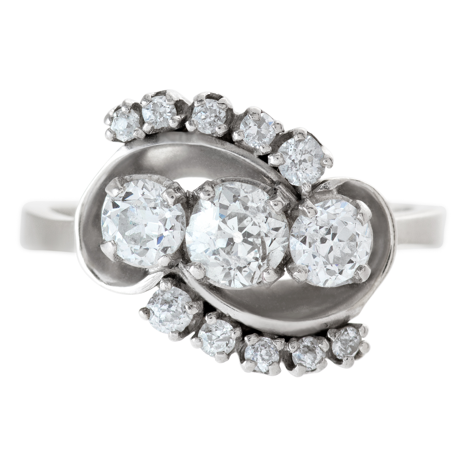 "Past, Present, Future" 3 European cut diamond ring set in 14K white gold (Stones) image 2
