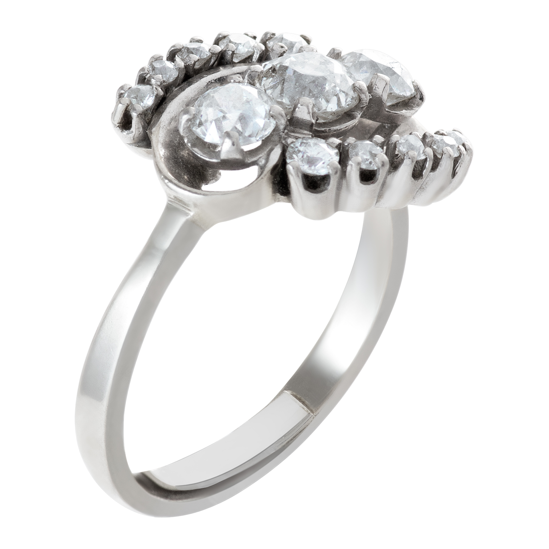 "Past, Present, Future" 3 European cut diamond ring set in 14K white gold (Stones) image 3