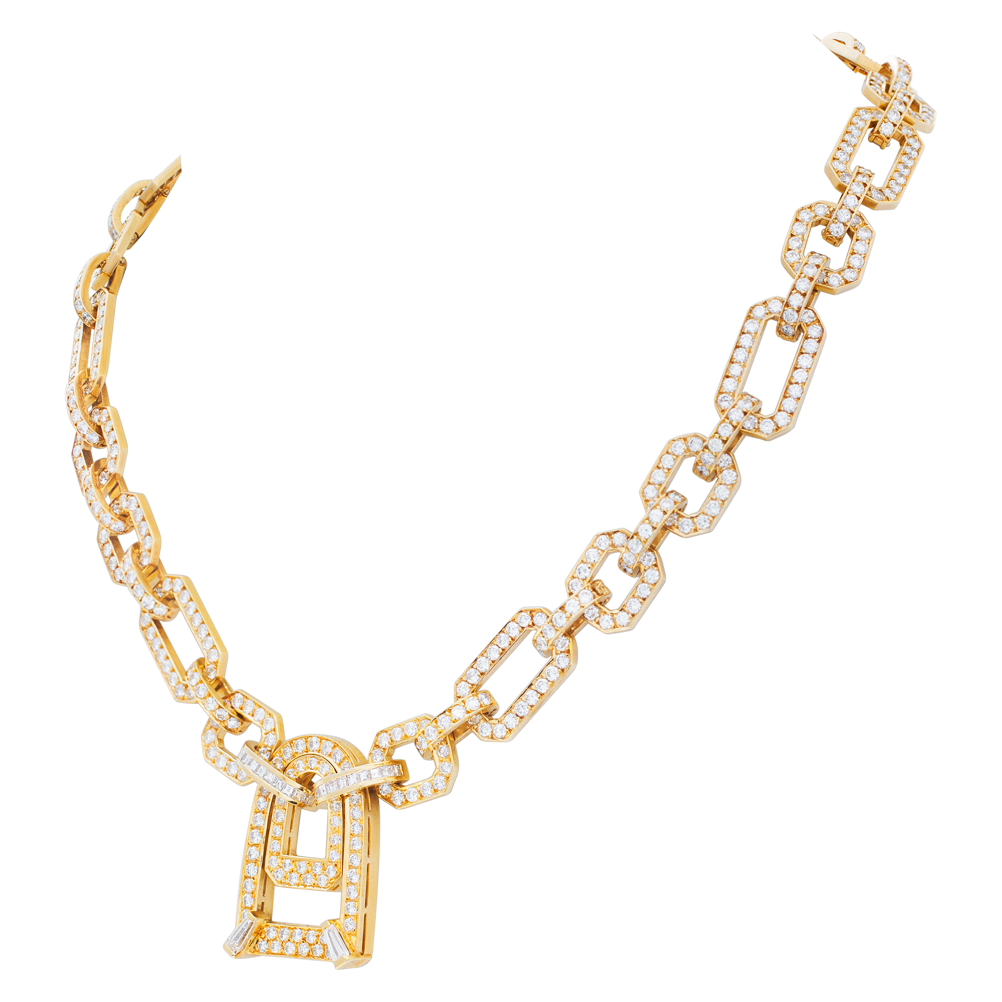 Chain link diamonds necklace set in 18K yellow gold with over 16 carats full round brilliant and baguette cut diamonds.15 inches. image 3