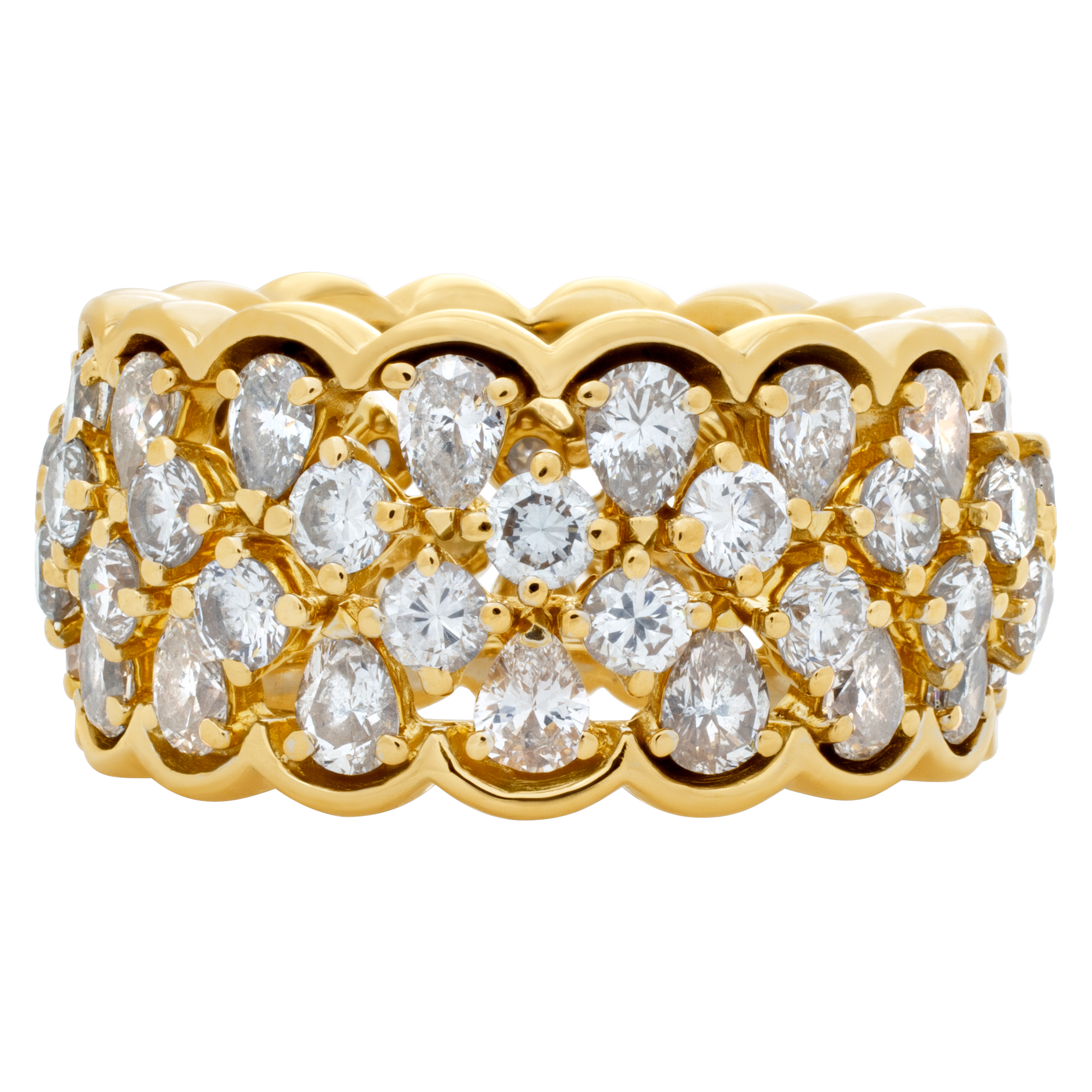 Wide "Eternity" band with approximately 5.00 carats full cut round brilliant & pear shape diamonds, set in 18K yellow gold image 2