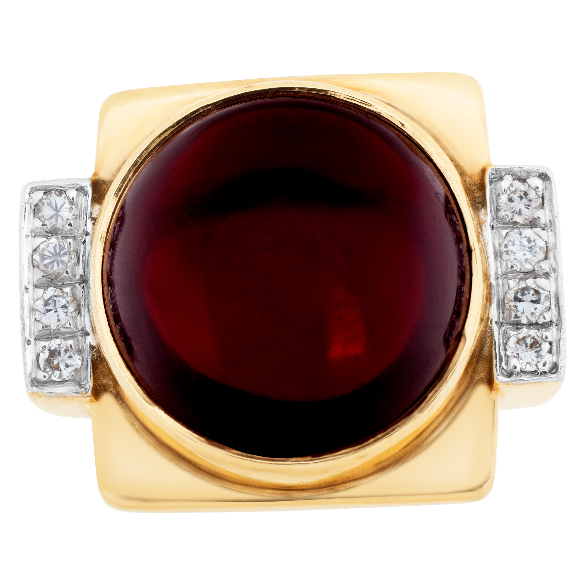 Passion Bold 14k yellow gold ring with cabochon center garnet and accent diamonds (Stones) image 2
