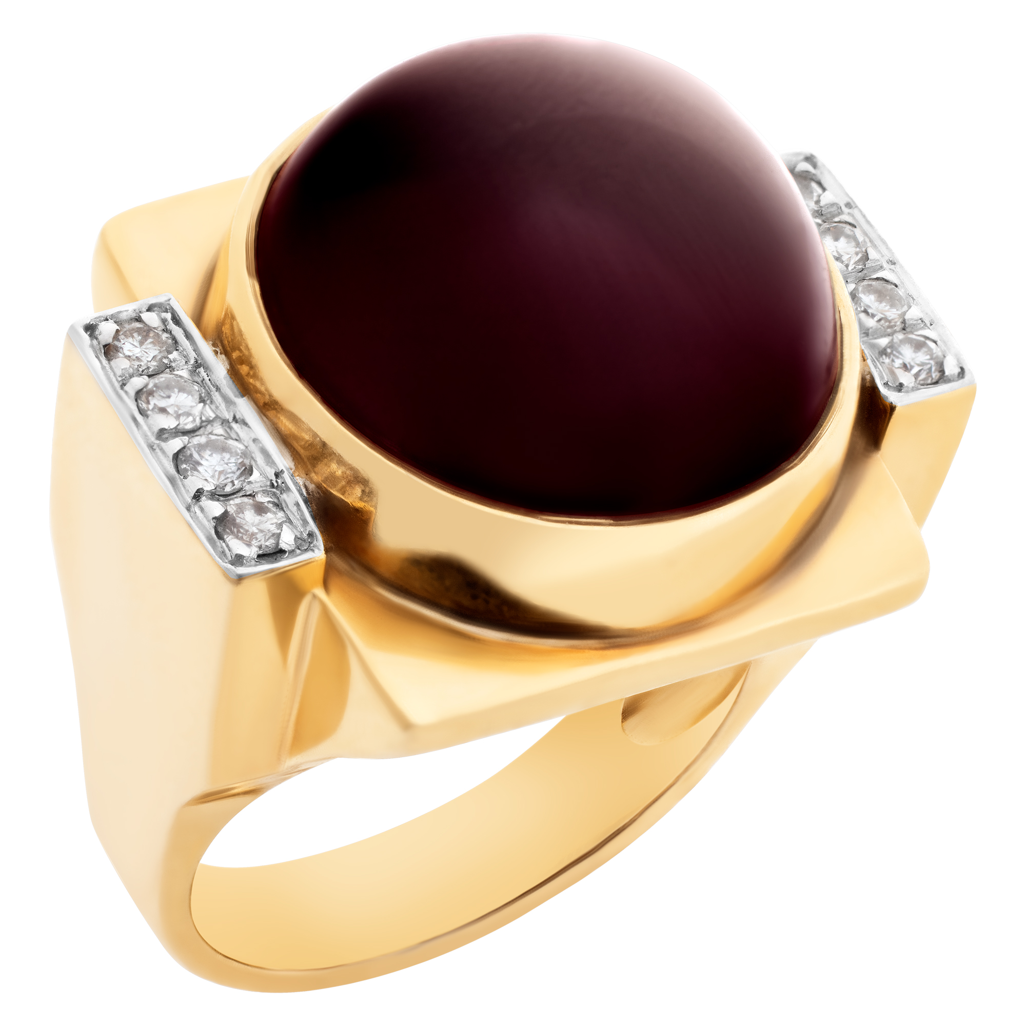 Passion Bold 14k yellow gold ring with cabochon center garnet and accent diamonds (Stones) image 3