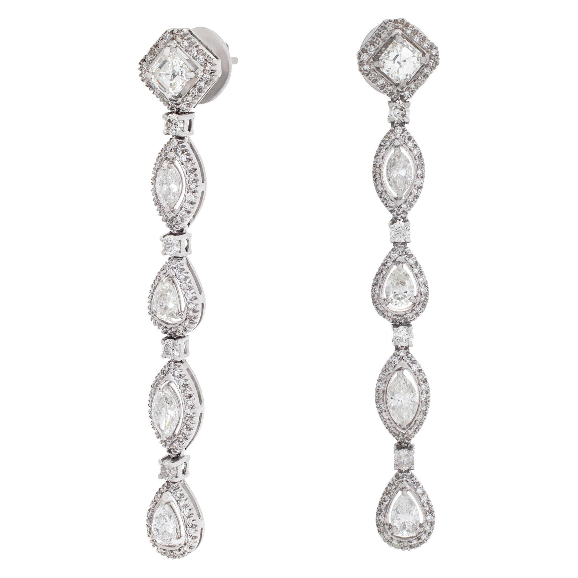 Long diamond earrings in 18k white gold image 2