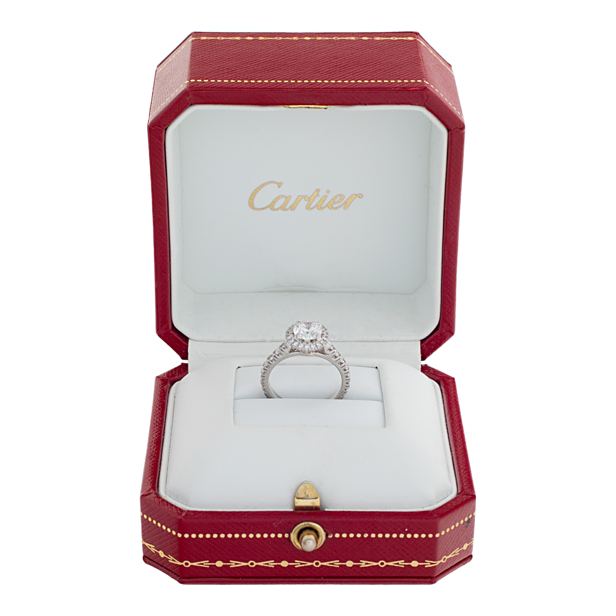 Cartier "Destinee" collection, GIA certified 0.73 carat full ct round brilliant diamond set in a halo platinum setting. image 5