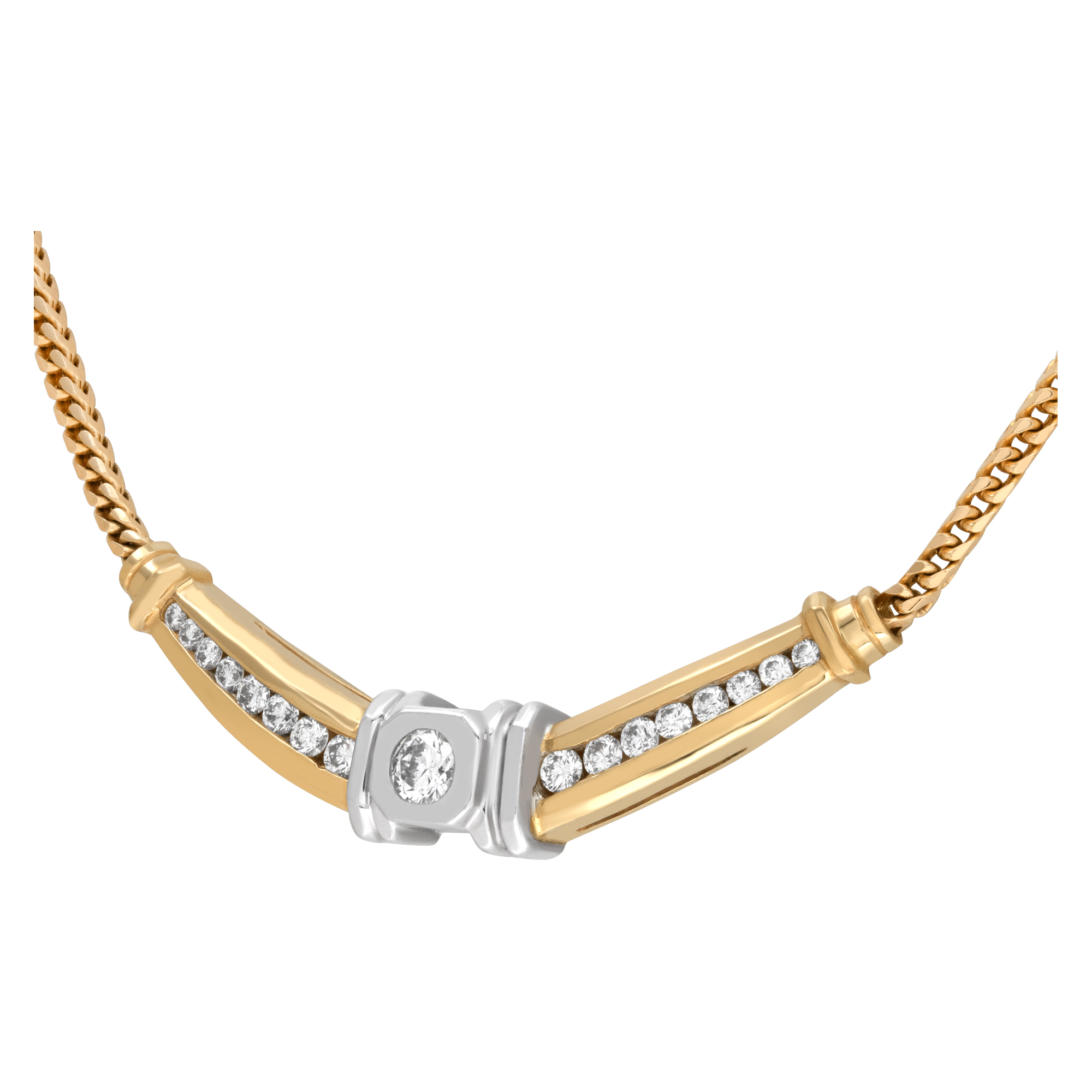 Lovely Diamond Chain Necklace In 14k Yellow And White Gold. image 3