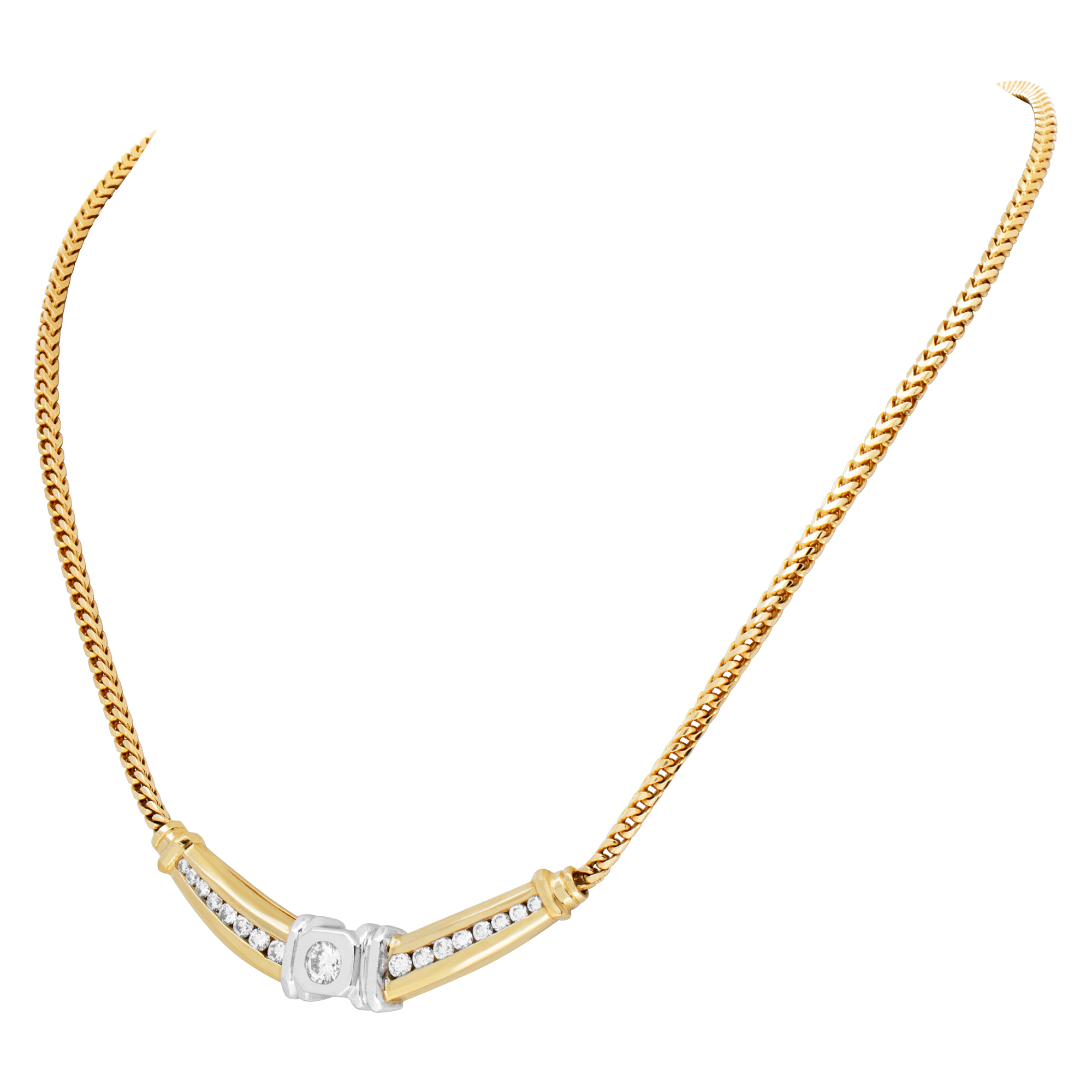 Lovely Diamond Chain Necklace In 14k Yellow And White Gold. image 4
