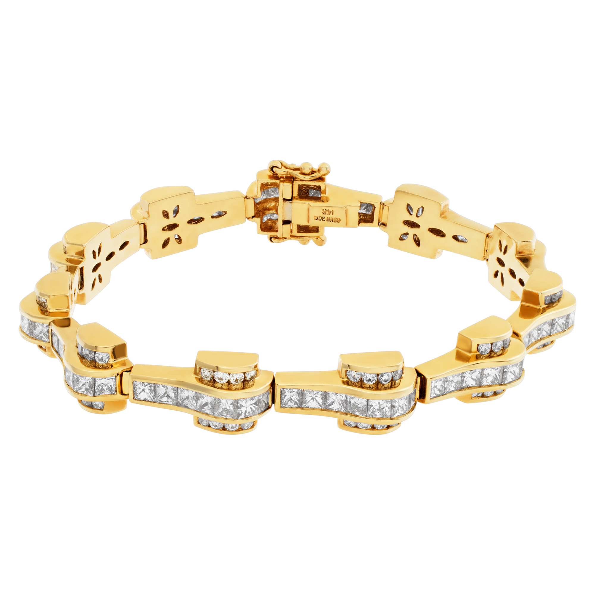 Stylish link & diamonds 14K yellow gold bracelet with over 8.25 carats princess and full cut round brilliant diamonds (Stones) image 3