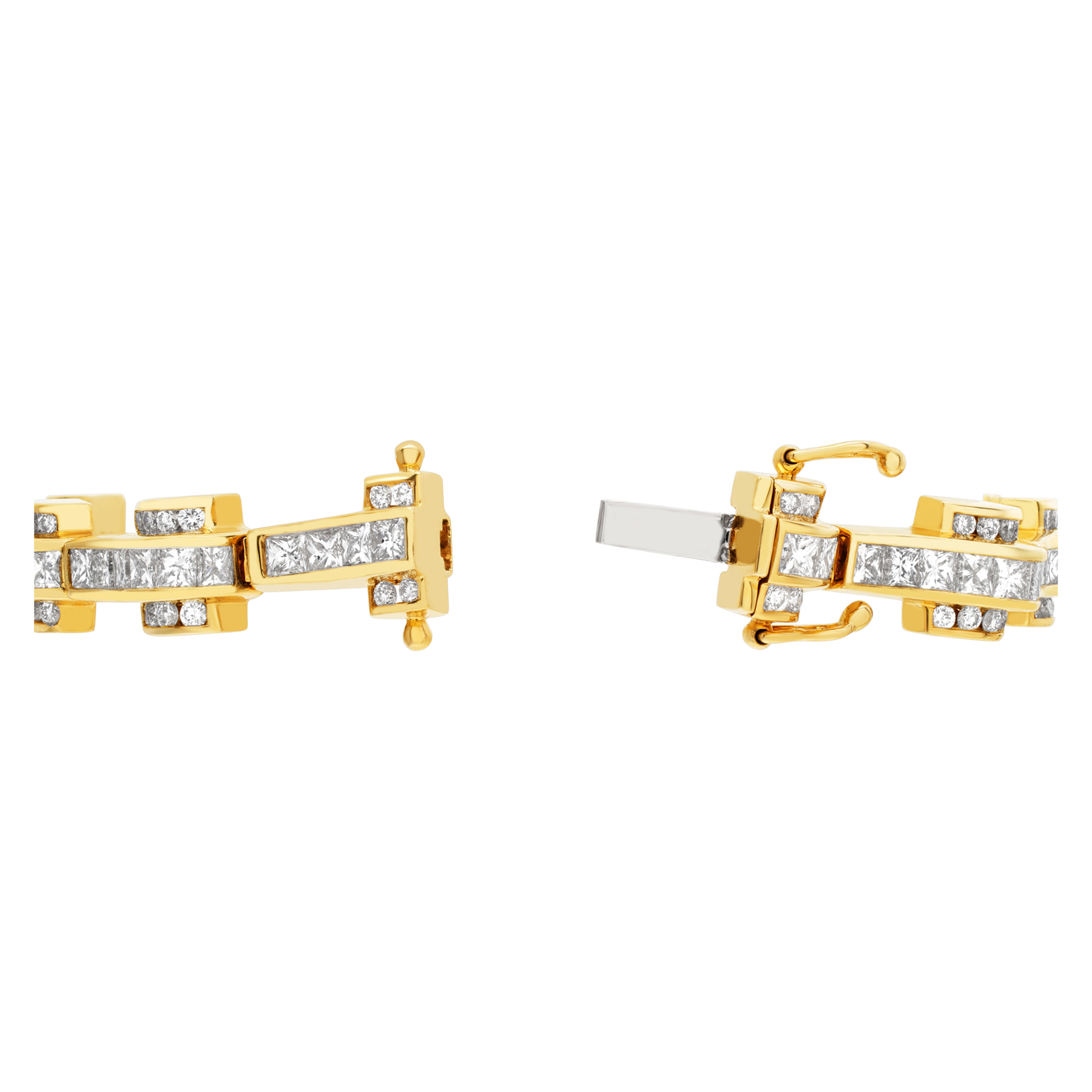 Stylish link & diamonds 14K yellow gold bracelet with over 8.25 carats princess and full cut round brilliant diamonds (Stones) image 4
