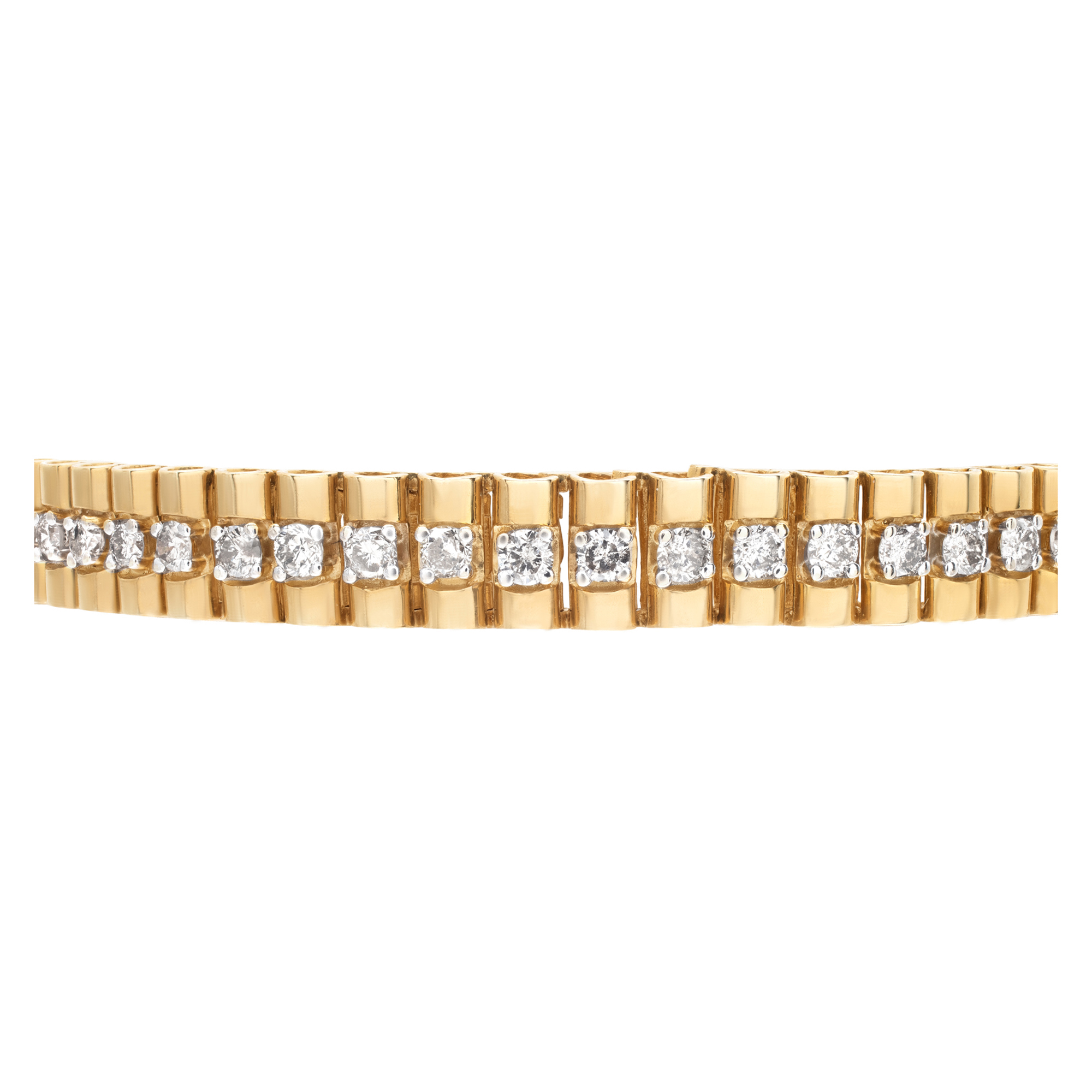Stylish president style link bracelet with approximately 3 carats full cut round brilliant diamonds set in 14k yellow gold image 2