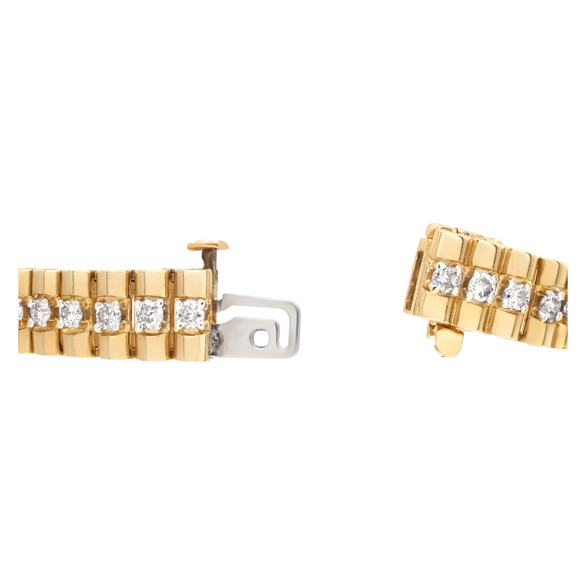 Stylish president style link bracelet with approximately 3 carats full cut round brilliant diamonds set in 14k yellow gold image 4