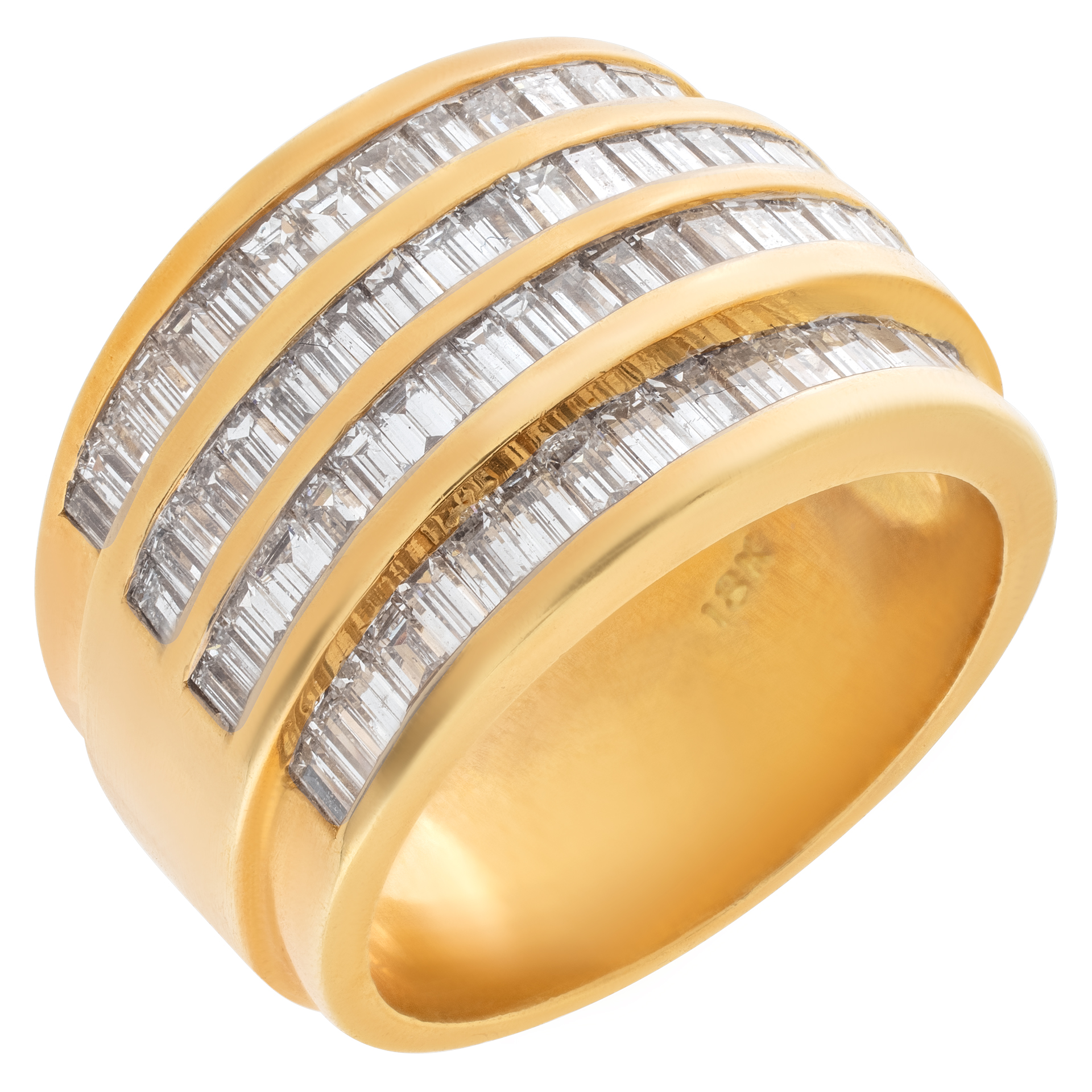 4 rows baguette cut diamond ring set in 18k yellow gold image 2