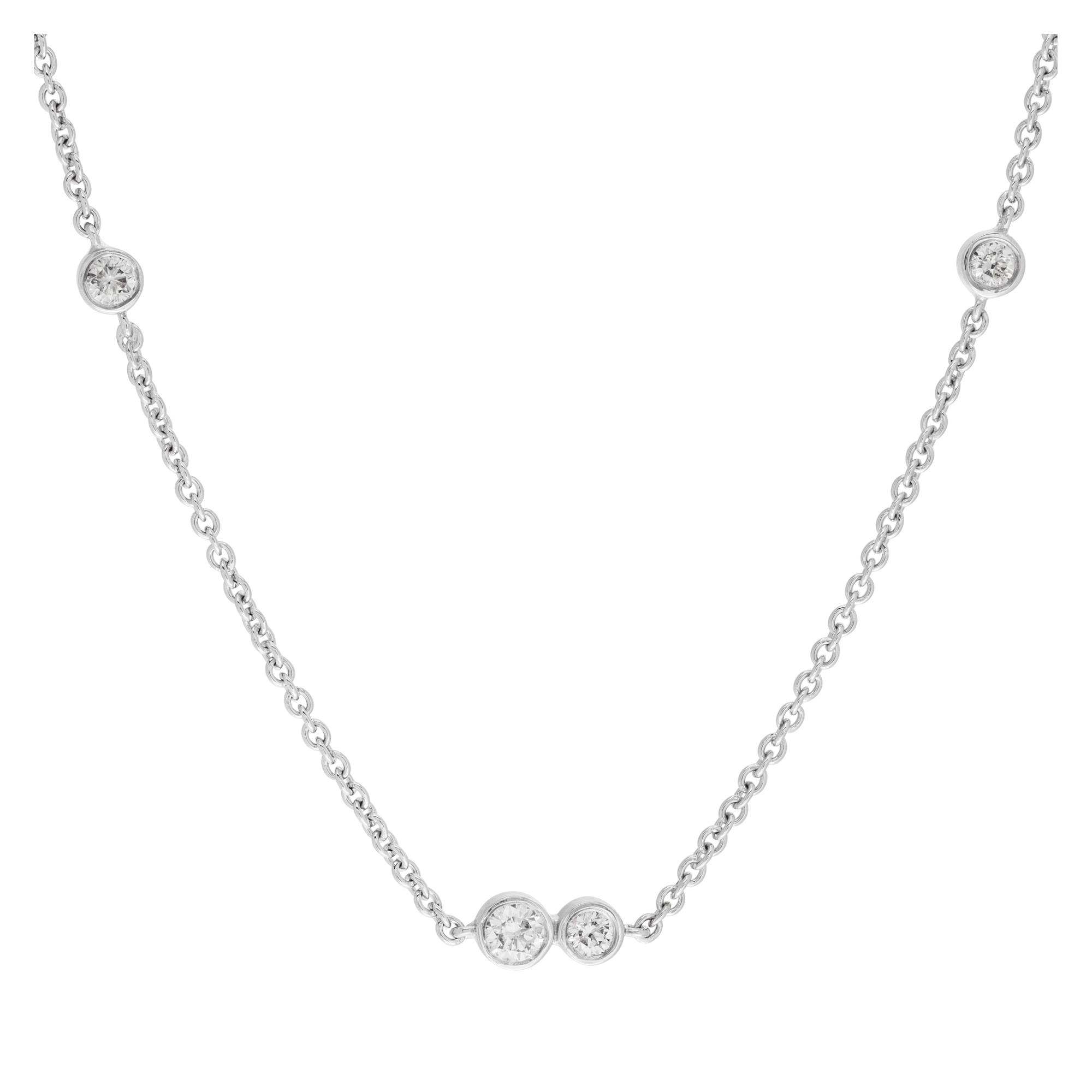 "Diamonds by the Yard" 18 inches chain with approx 1 carat total weight bezeled set, full cut round brilliant diamonds set in 18k white gold image 1