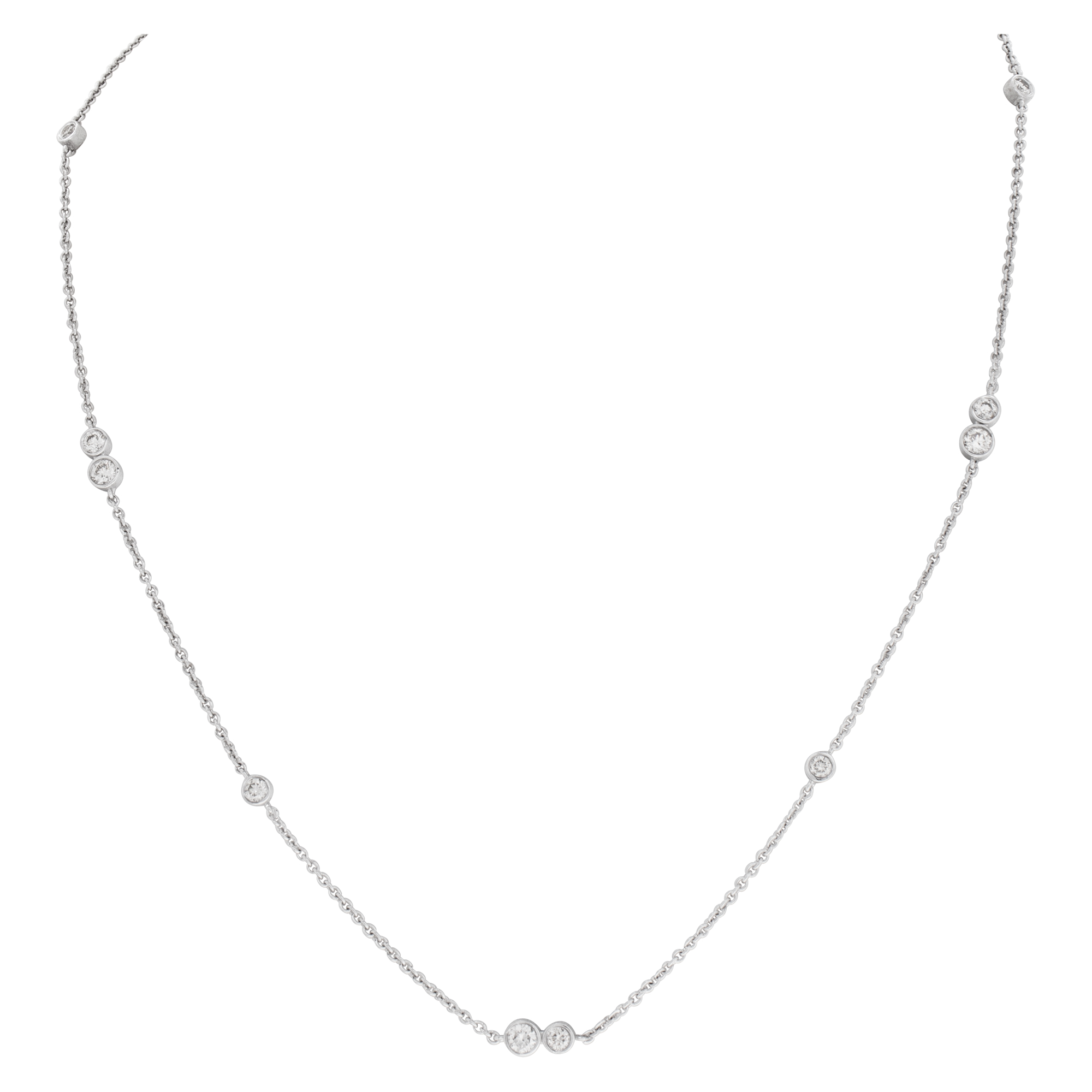 "Diamonds by the Yard" 18 inches chain with approx 1 carat total weight bezeled set, full cut round brilliant diamonds set in 18k white gold image 2