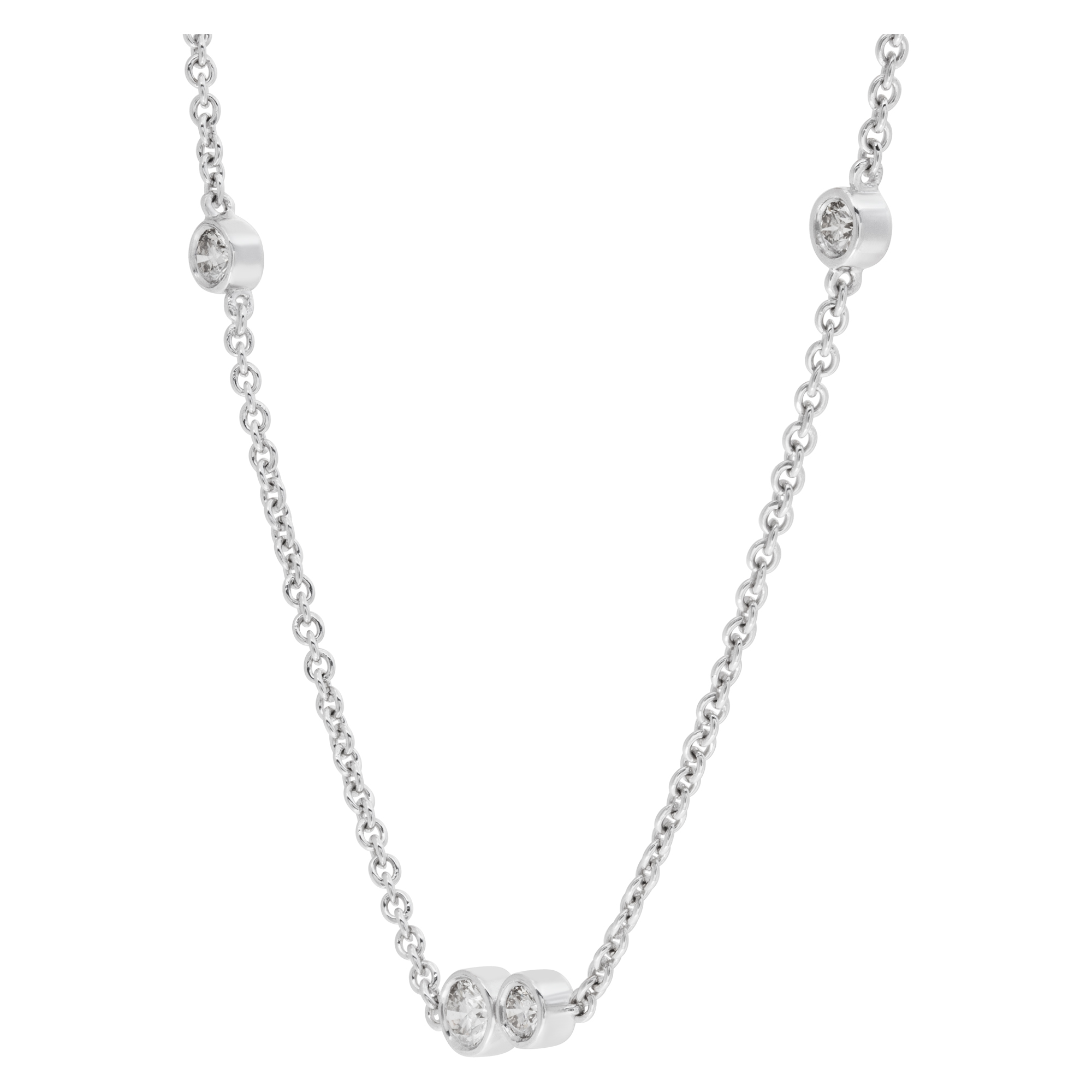 "Diamonds by the Yard" 18 inches chain with approx 1 carat total weight bezeled set, full cut round brilliant diamonds set in 18k white gold image 3