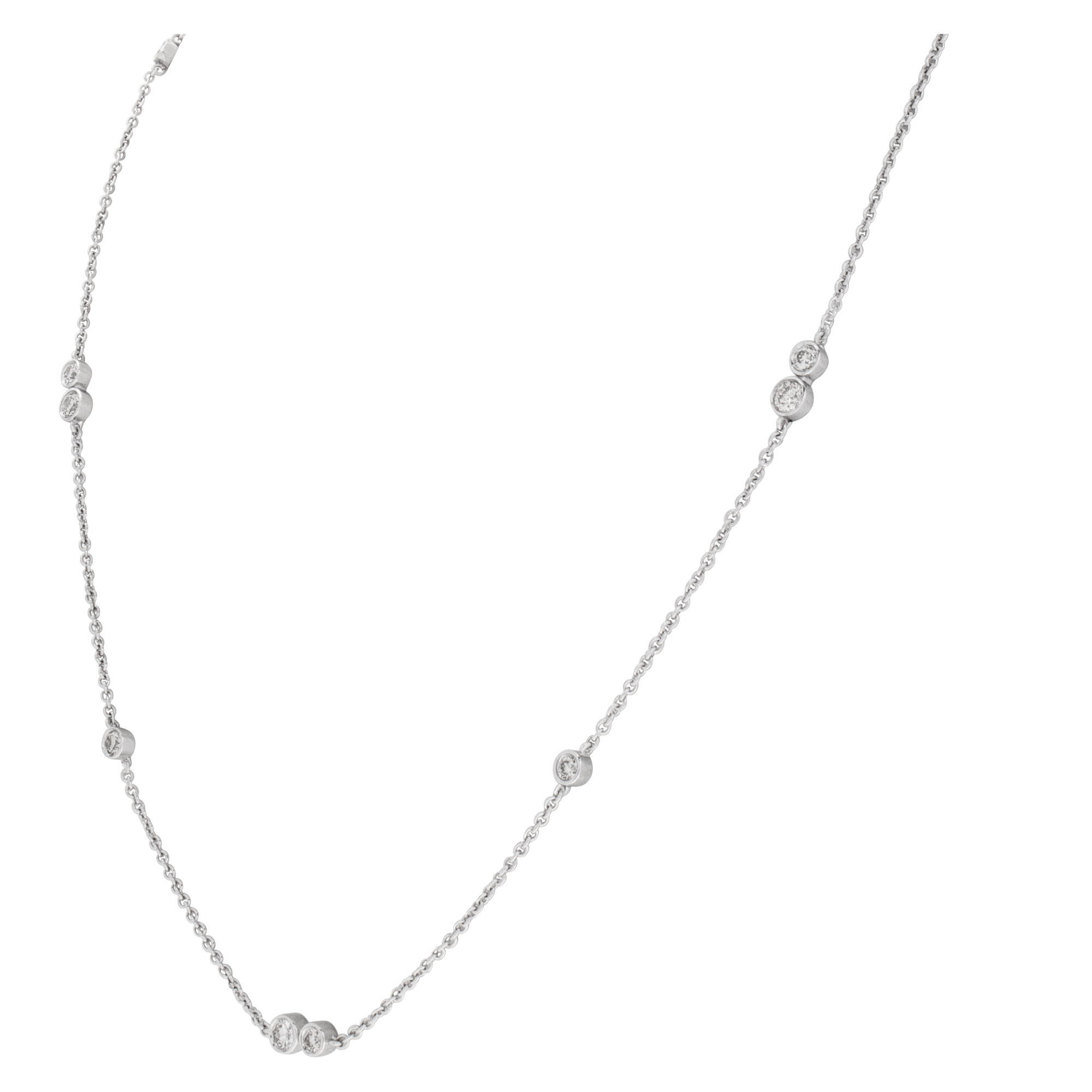 "Diamonds by the Yard" 18 inches chain with approx 1 carat total weight bezeled set, full cut round brilliant diamonds set in 18k white gold image 4