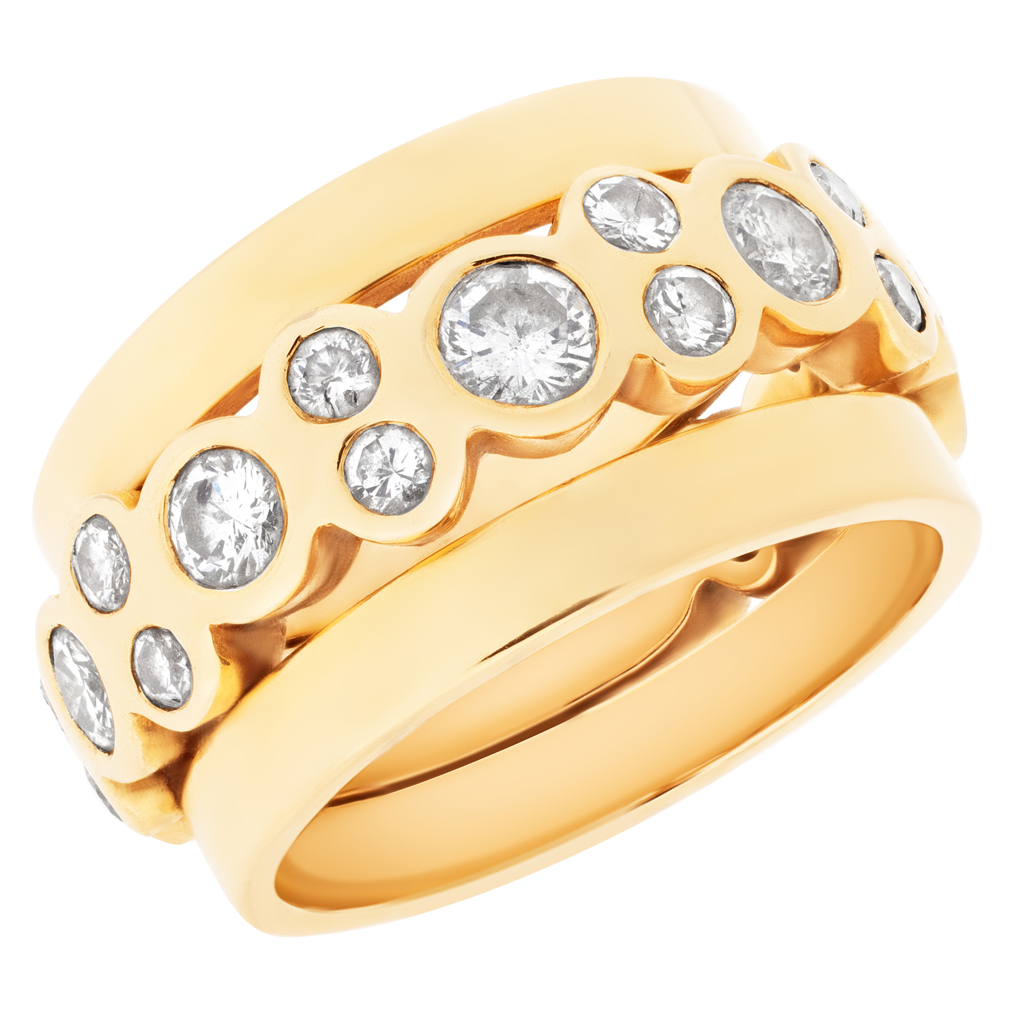 Diamonds & 18K yellow gold wide half eternity band. Approximately 1.50 carat full cut round brilliant bezeled set diamonds (Stones)