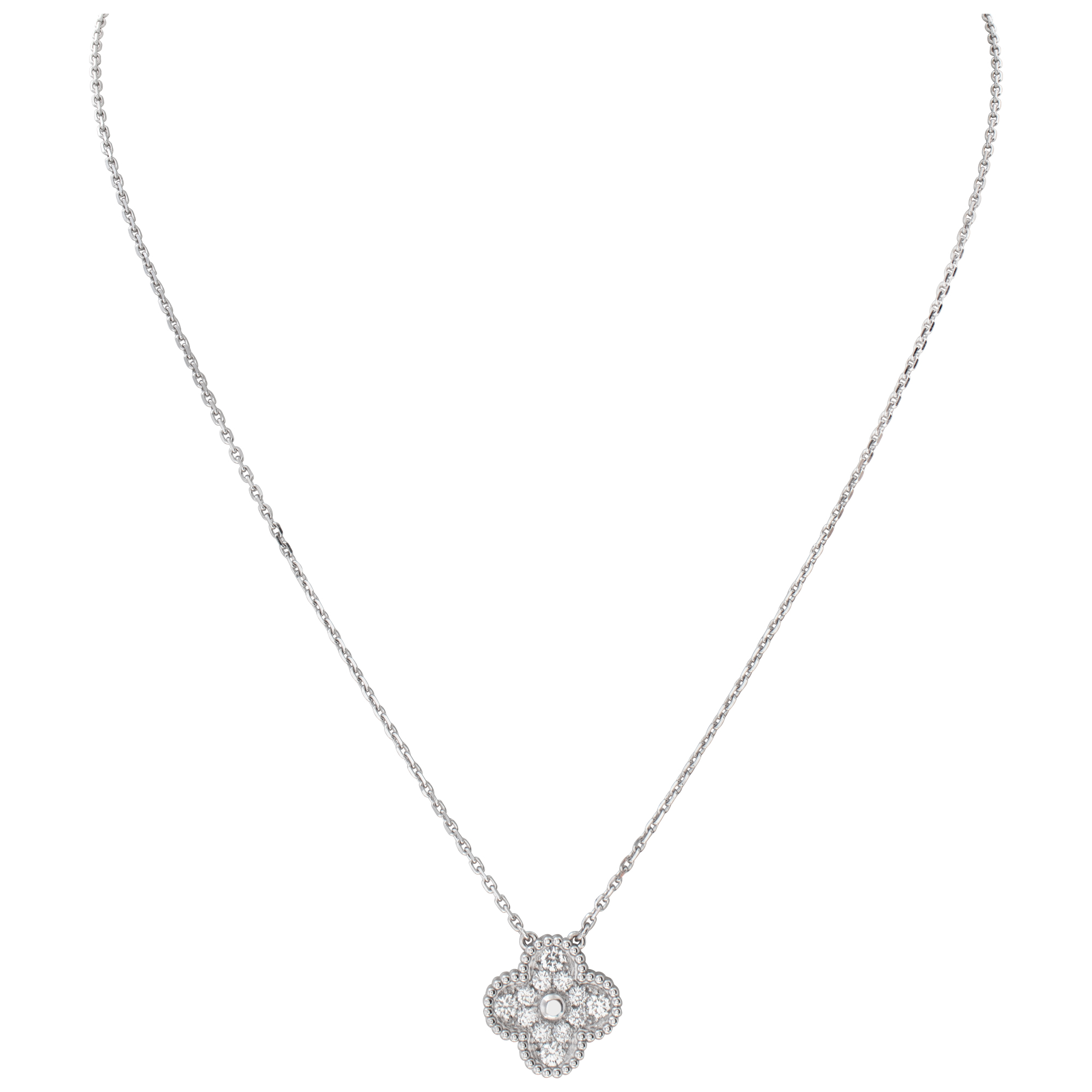Van Cleef & Arpels Vintage Alhambra pendant necklace in18k white gold with 0.48 ct in diamonds image 2