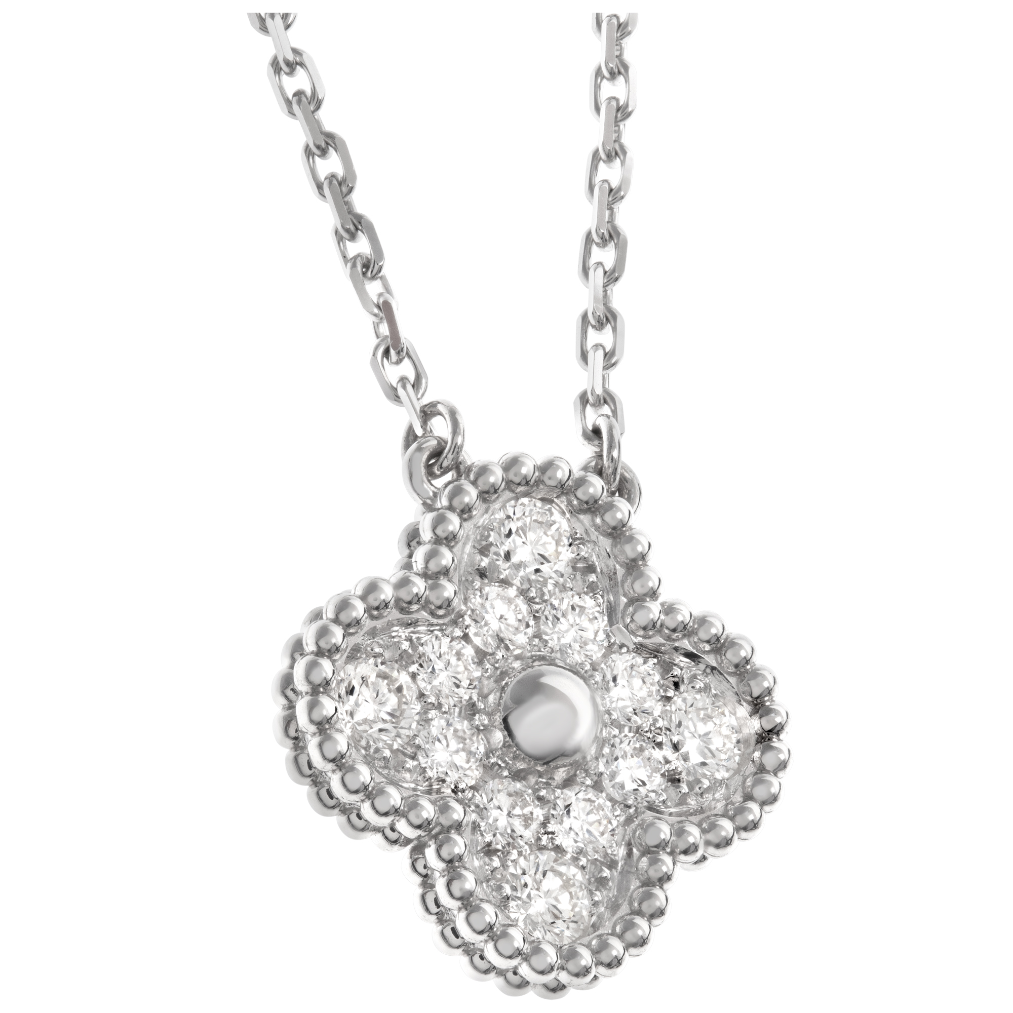 Van Cleef & Arpels Vintage Alhambra pendant necklace in18k white gold with 0.48 ct in diamonds image 3