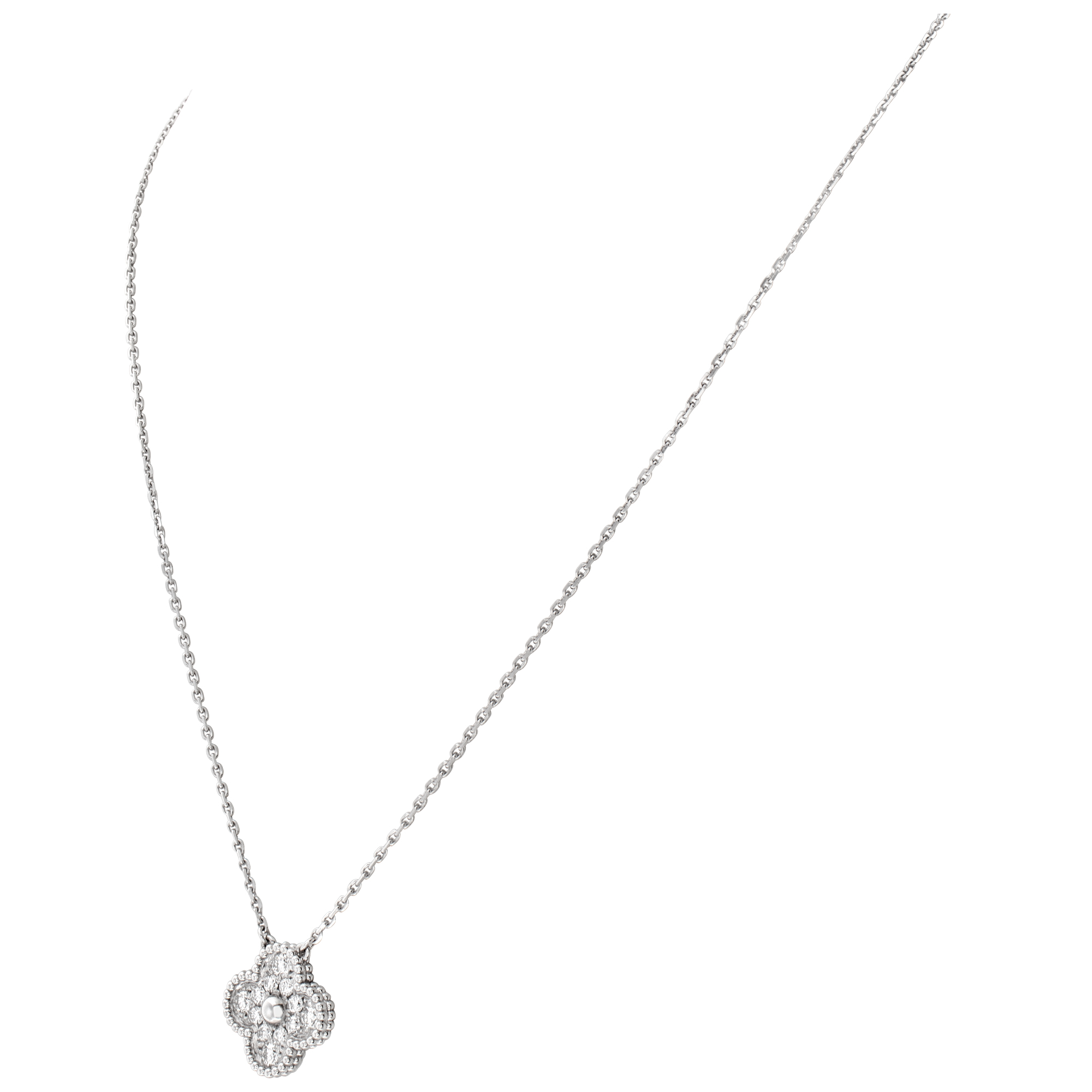 Van Cleef & Arpels Vintage Alhambra pendant necklace in18k white gold with 0.48 ct in diamonds image 4
