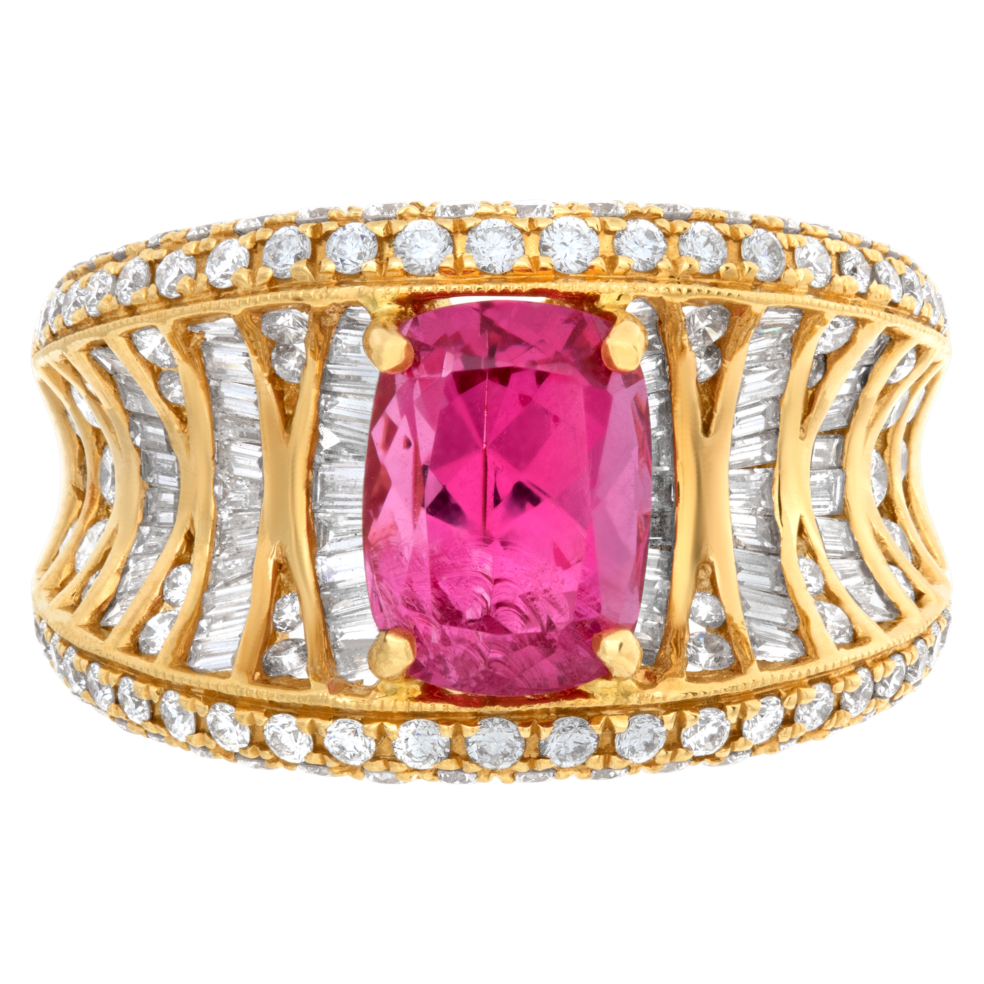 Oval brilliant cut pink spinel (2.73 carats) & diamonds ring set in 18k yellow gold image 2