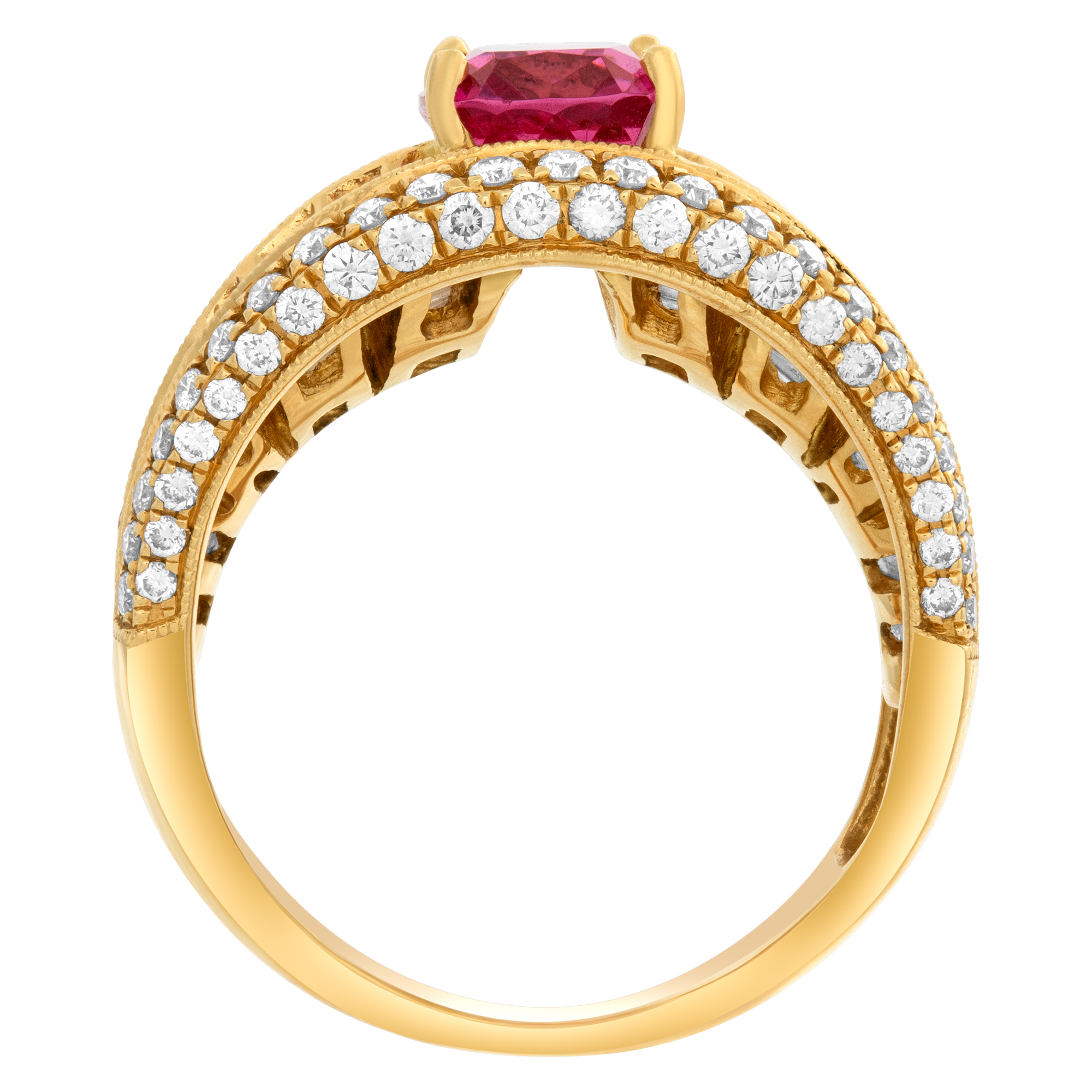 Oval brilliant cut pink spinel (2.73 carats) & diamonds ring set in 18k yellow gold image 5