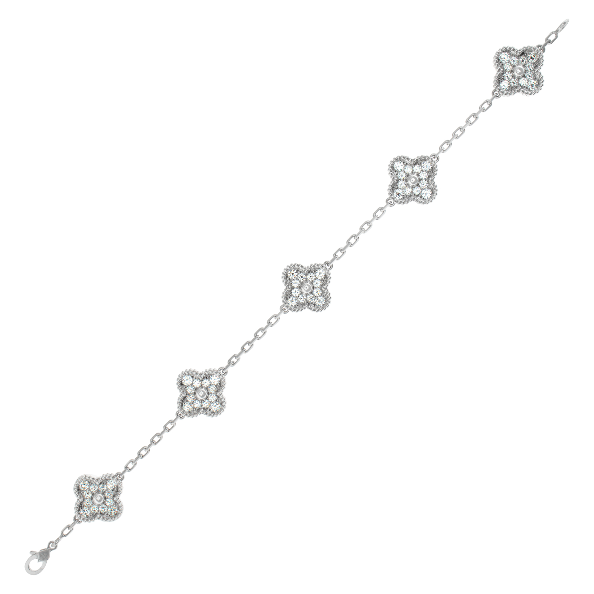 Van Cleef & Arpels Vintage Alhambra 18k white gold 5 motif diamond bracelet (Stones)