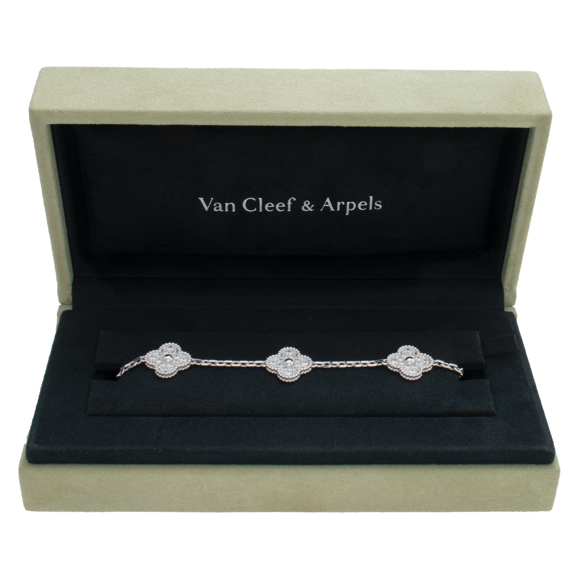 Van Cleef & Arpels Vintage Alhambra 18k white gold 5 motif diamond bracelet (Stones)