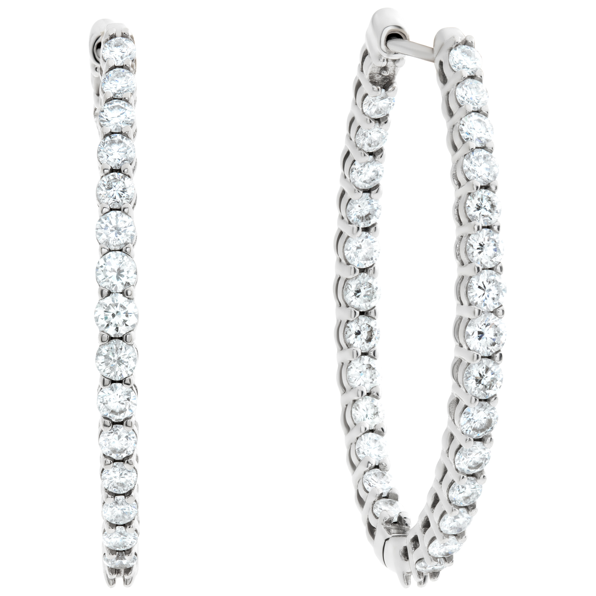 Diamond oval hoop earrings in 14k white gold with 2 carats in diamonds image 2