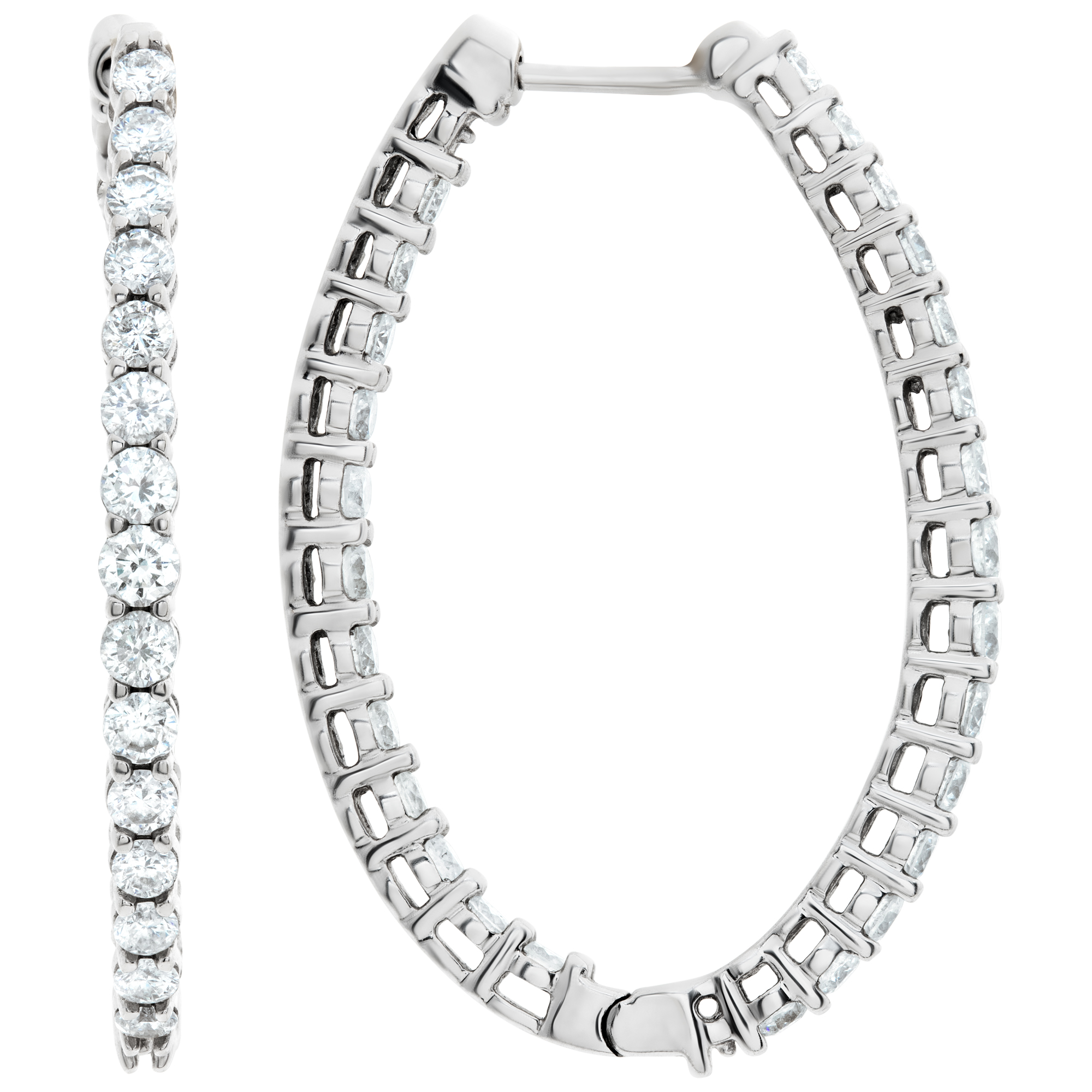 Diamond oval hoop earrings in 14k white gold with 2 carats in diamonds image 3