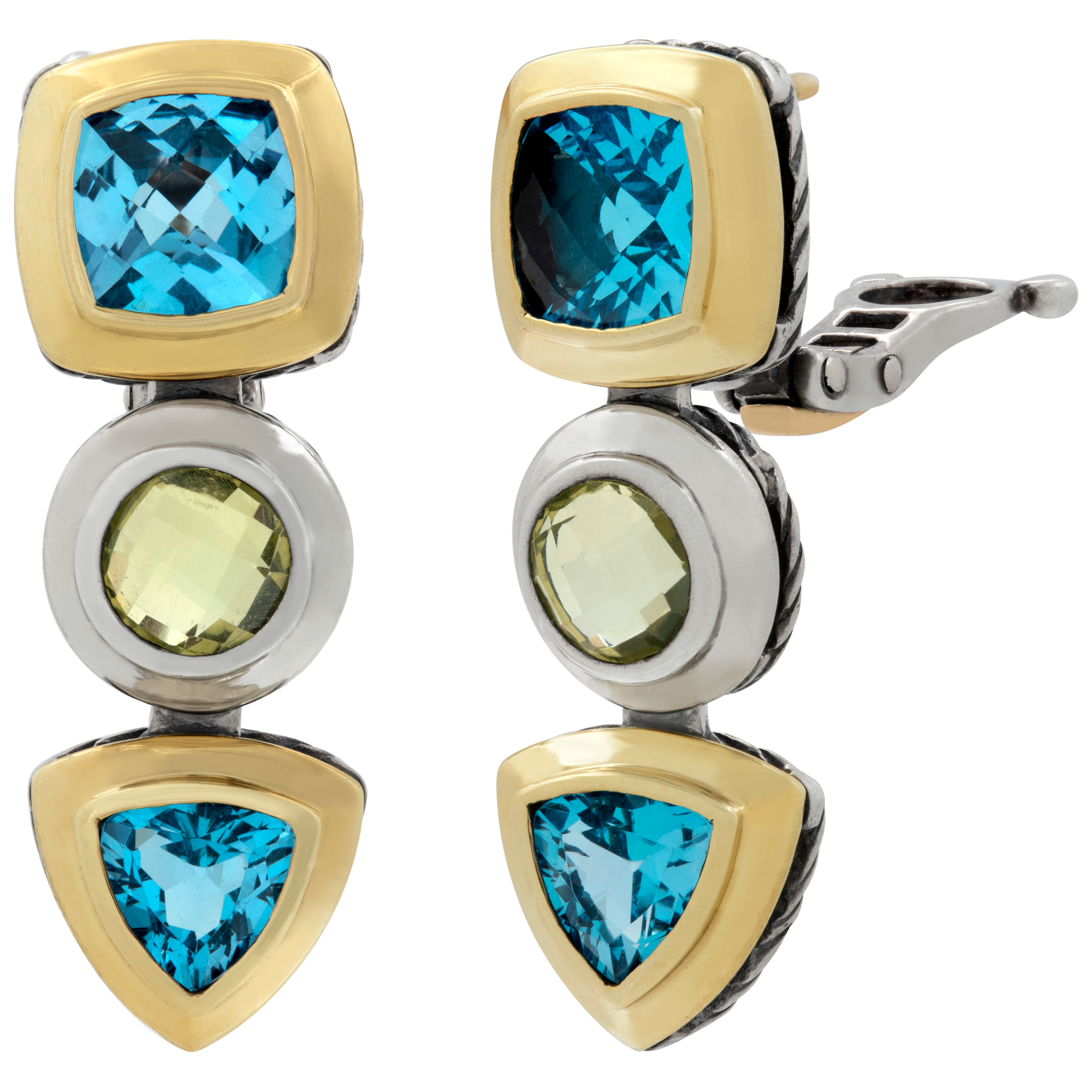 David Yurman Renaissance blue topaz lemon citrine earrings in 18k and silver (Stones)