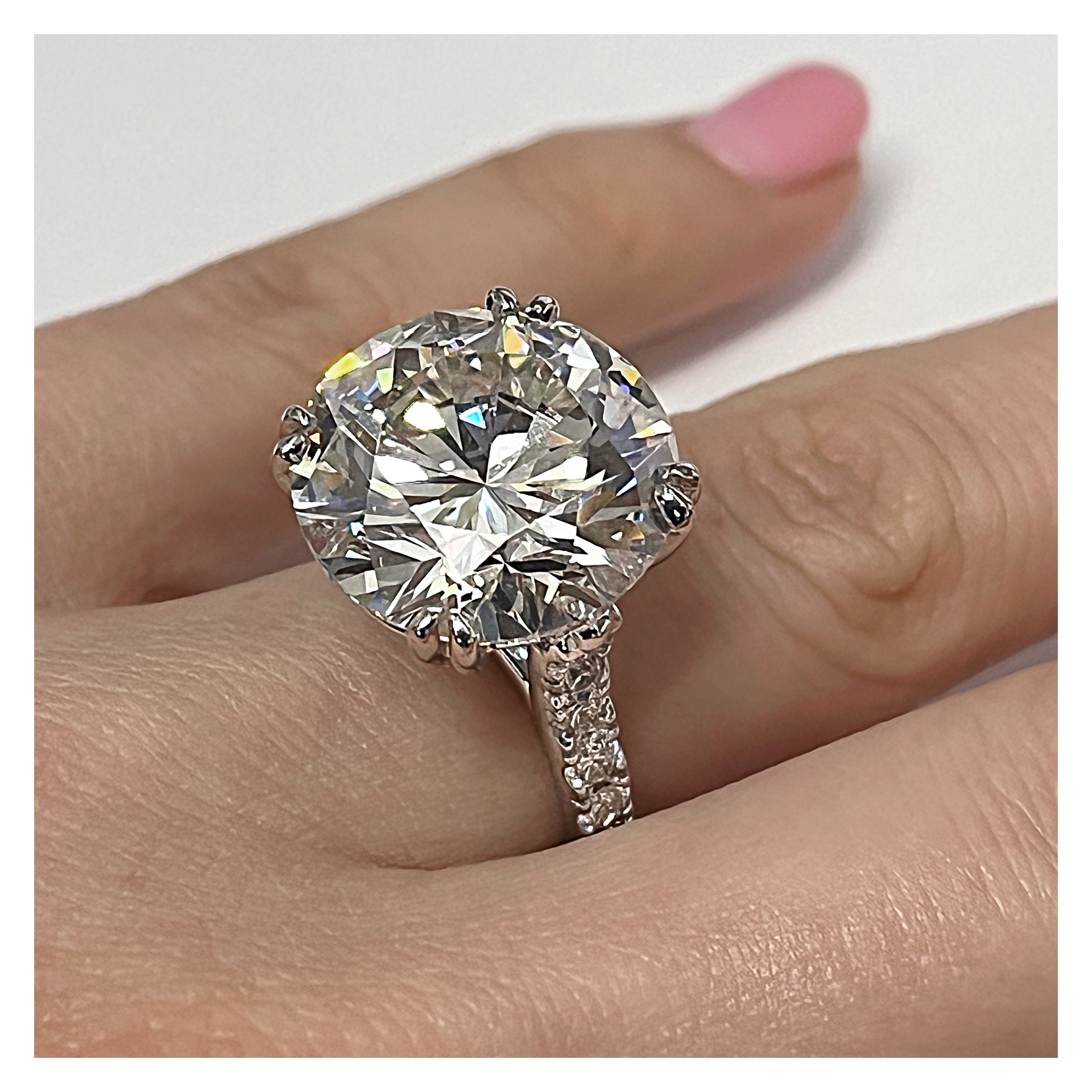 GIA Certified 16.92 carats round brilliant cut diamond set in 18K diamonds white gold ring. I color, image 2
