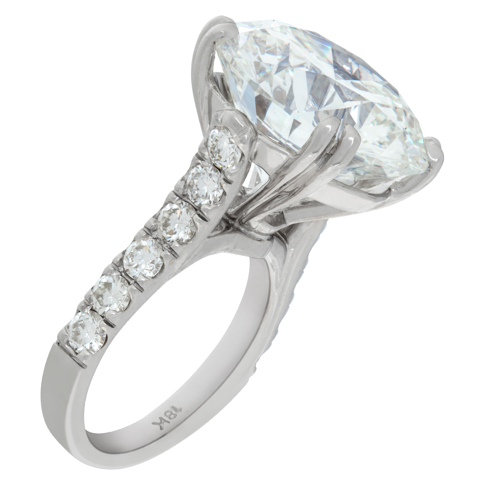 GIA Certified 16.92 carats round brilliant cut diamond set in 18K diamonds white gold ring. I color, image 5