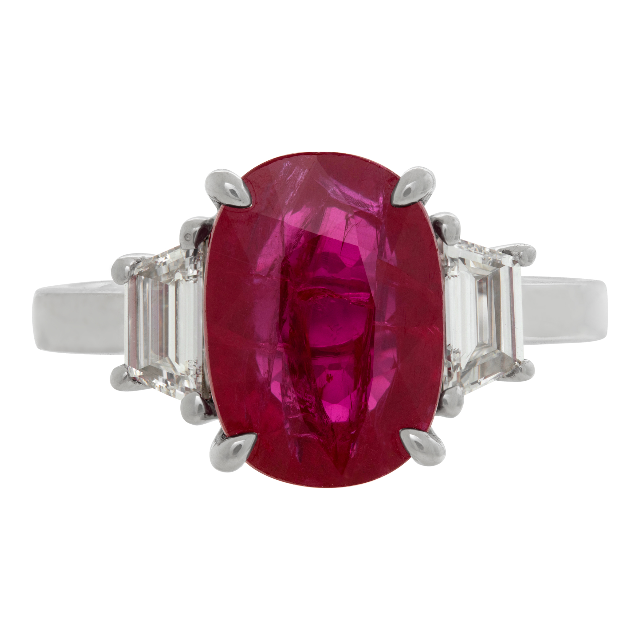 GIA Certified ruby & diamonds ring set in platinum. Brilliant oval cut ruby: 5.03 carats image 2