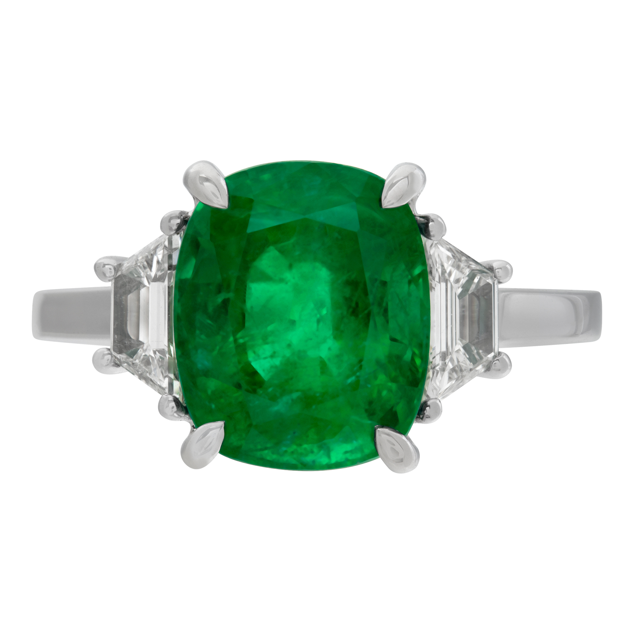 GIA certified 4.11 carat natural beryl cushion cut emerald ring image 2