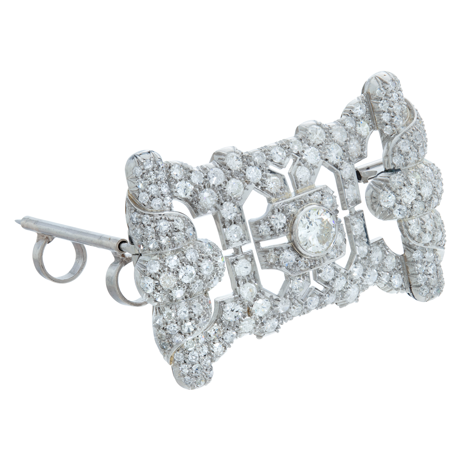 Art Deco & European cut diamonds brooch/pendant in platinum. Total diamonds approx. weight: 5.80 carats image 2
