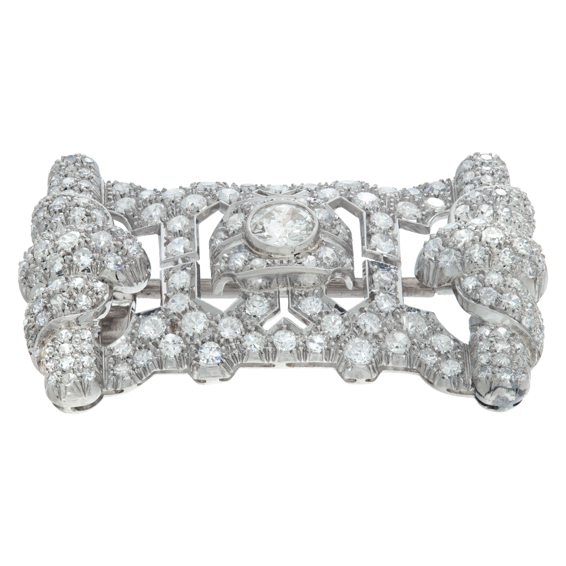 Art Deco & European cut diamonds brooch/pendant in platinum. Total diamonds approx. weight: 5.80 carats image 3