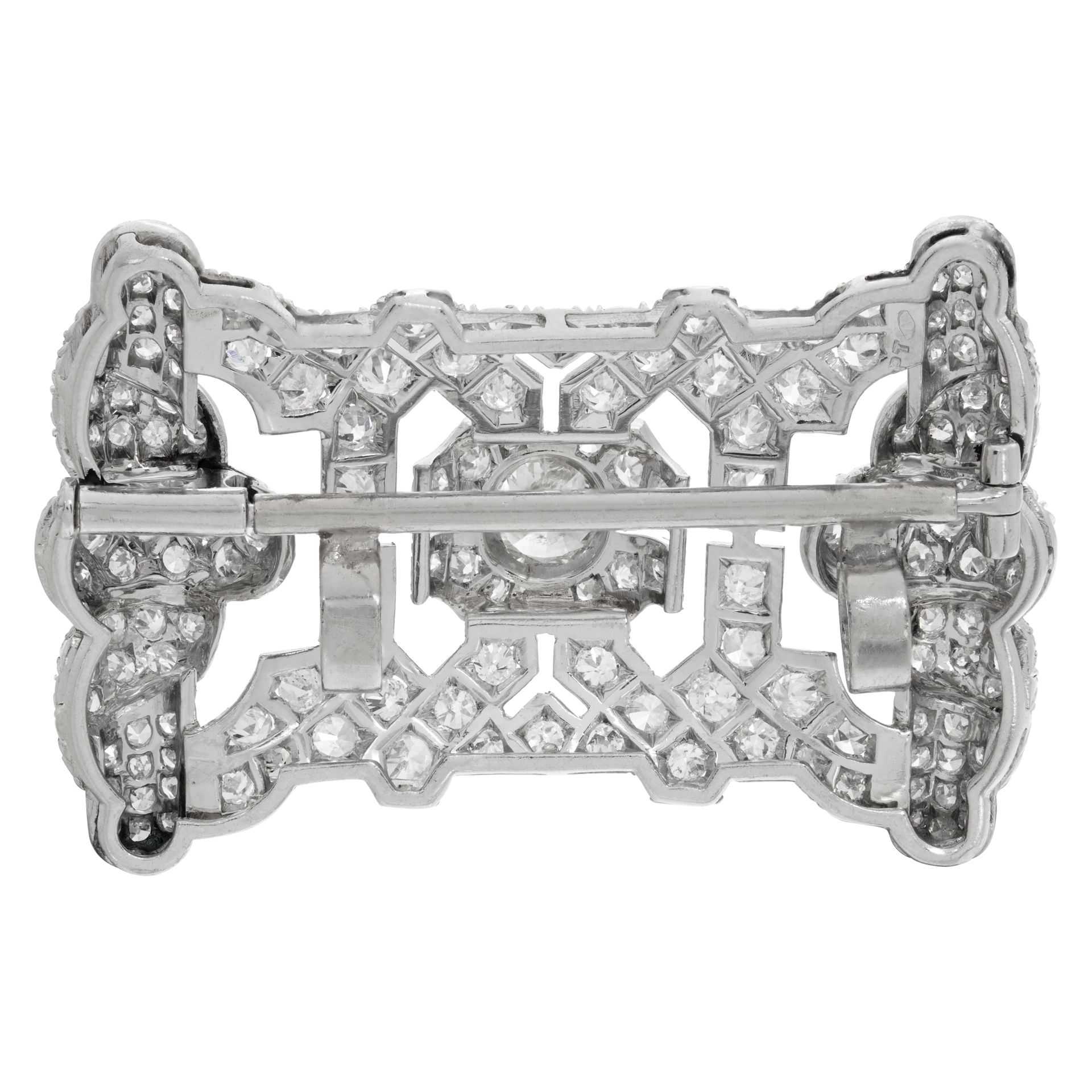 Art Deco & European cut diamonds brooch/pendant in platinum. Total diamonds approx. weight: 5.80 carats image 4