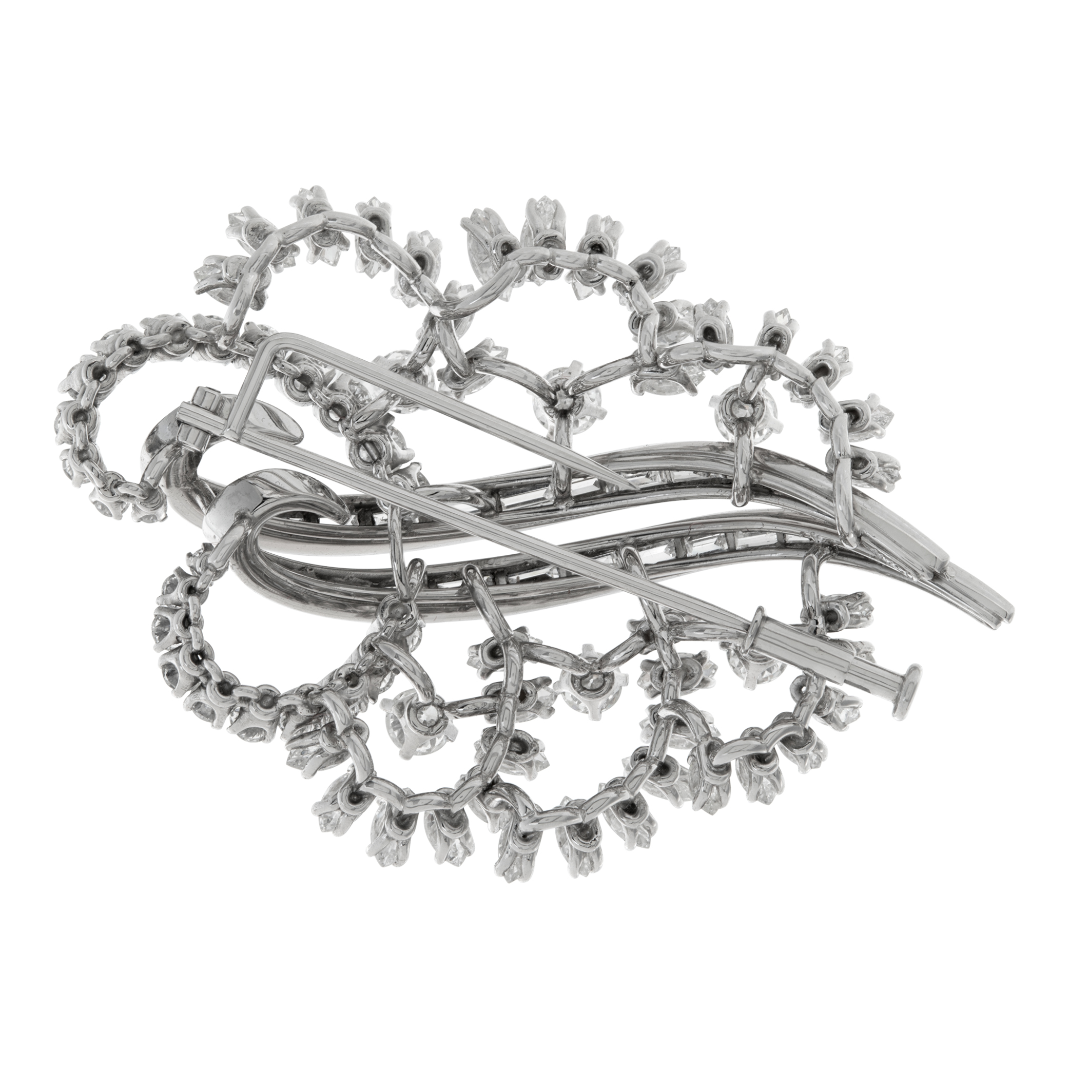 Baguette, Marquise & Round Brilliant Cut Diamonds Brooch In 18k White Gold. Approx. 3.00 Carats. image 4