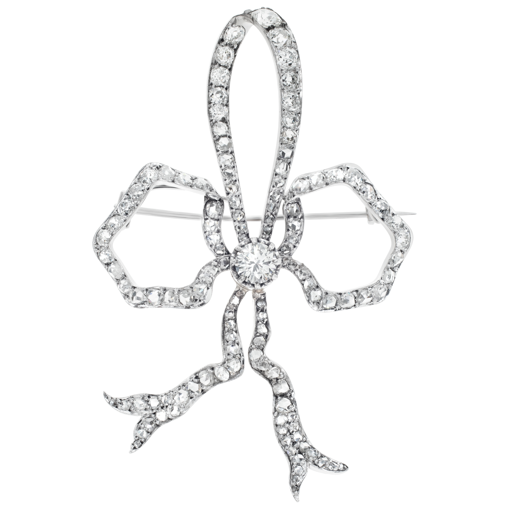 Diamond brooch in 18k white gold with 1 ct center rose cut diamond image 1